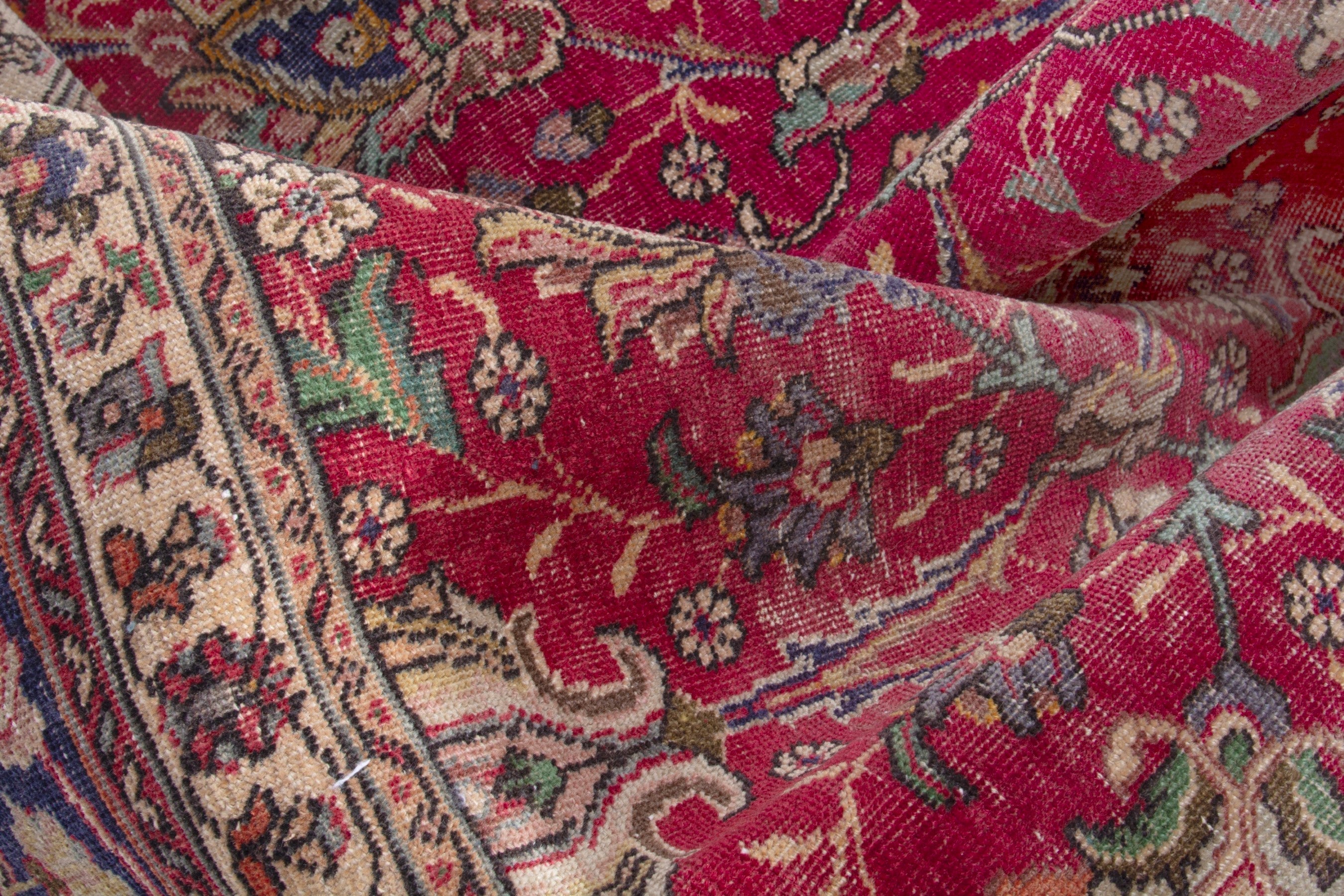 Persian Tabriz oversized rug in deep red and dark blue, view 16 of 17