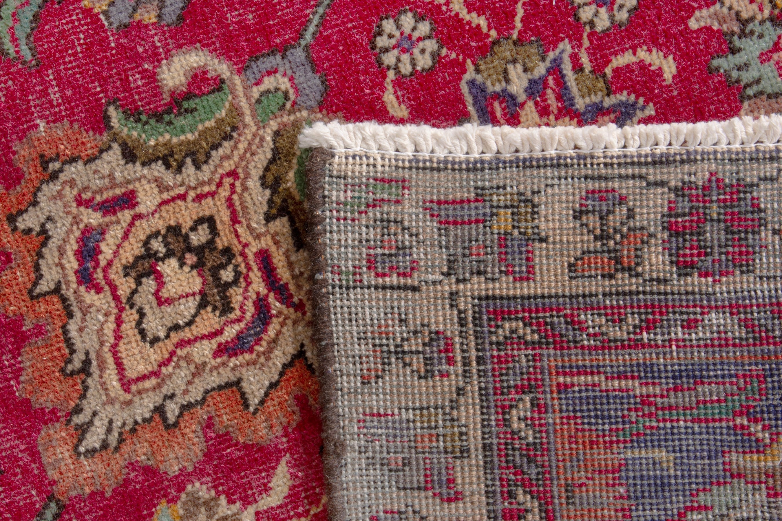 Persian Tabriz oversized rug in deep red and dark blue, view 17 of 17