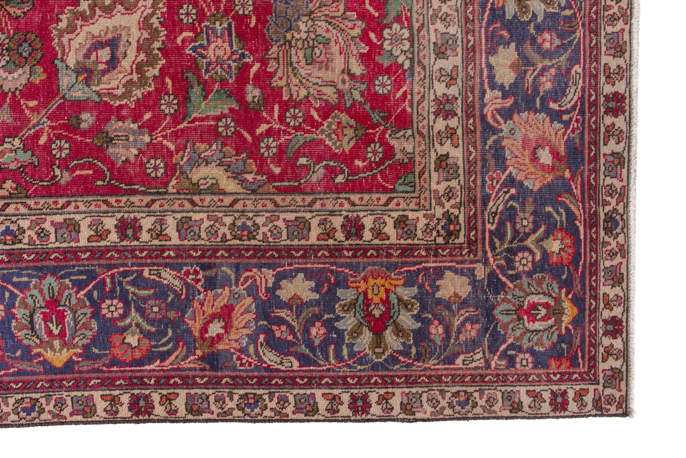 Persian Tabriz oversized rug in deep red and dark blue, view 5 of 17