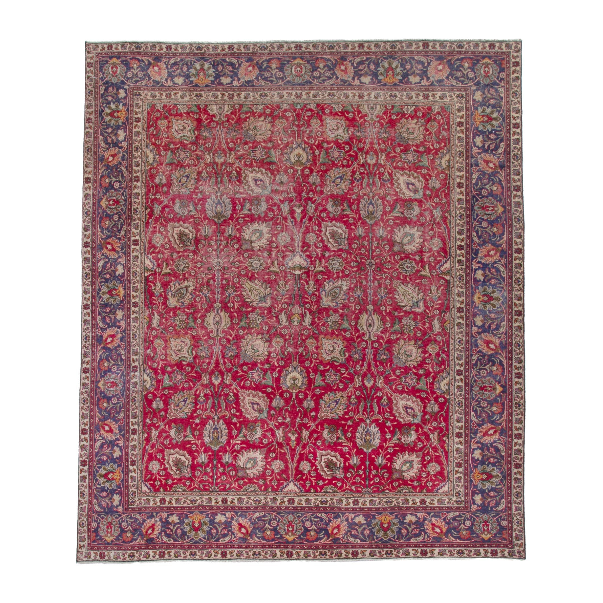 Persian Tabriz oversized rug in deep red and dark blue, 9'10" x 11'7"