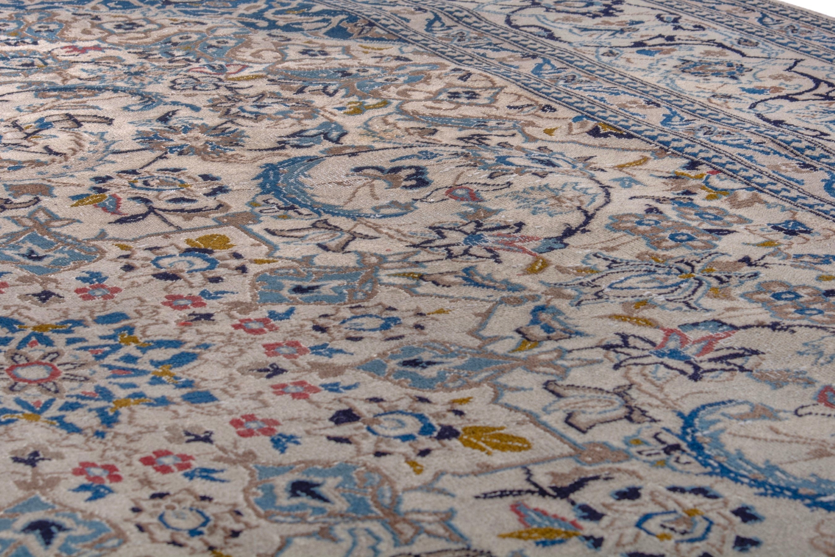 Persian Nain area rug in cream and denim, view 15 of 20