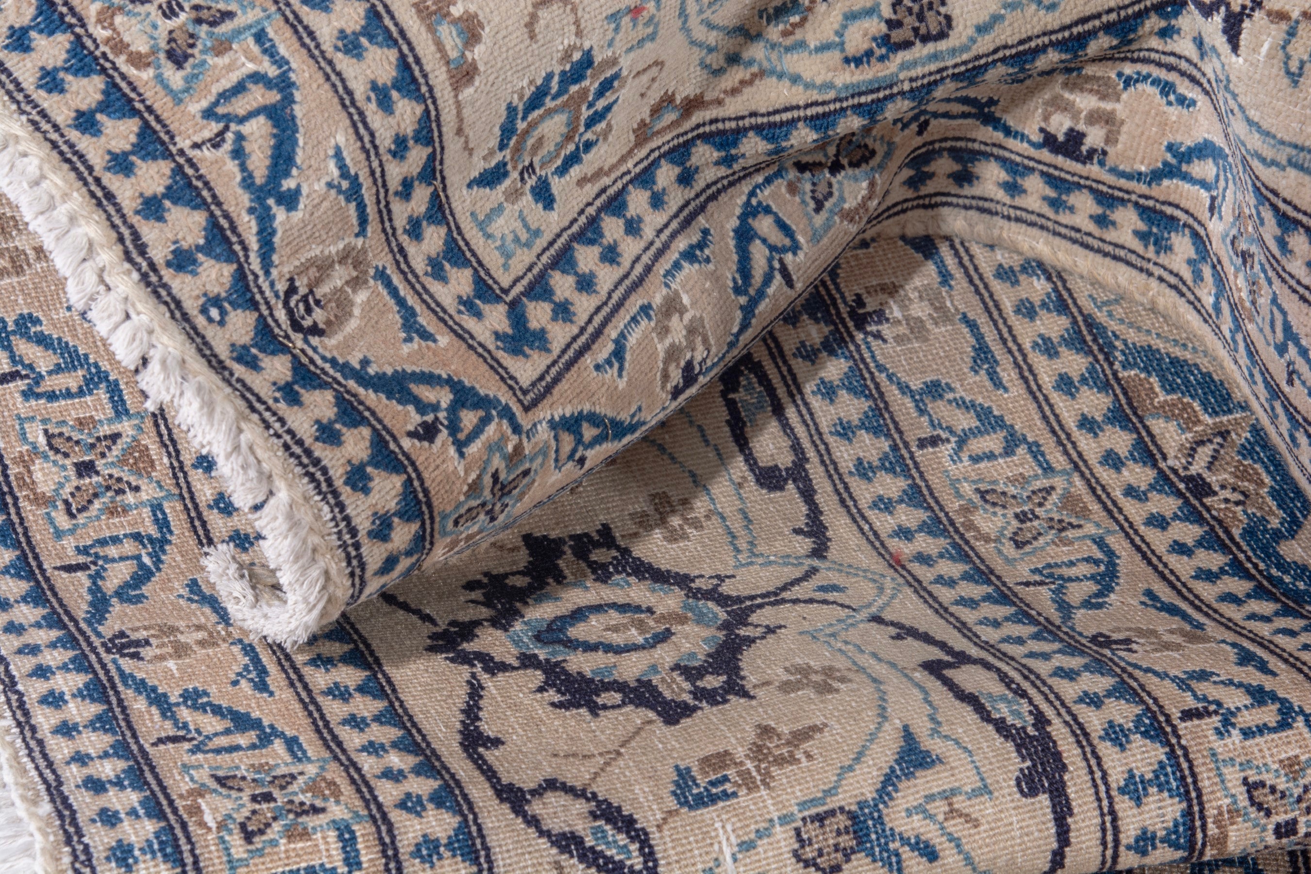 Persian Nain area rug in cream and denim, view 16 of 20