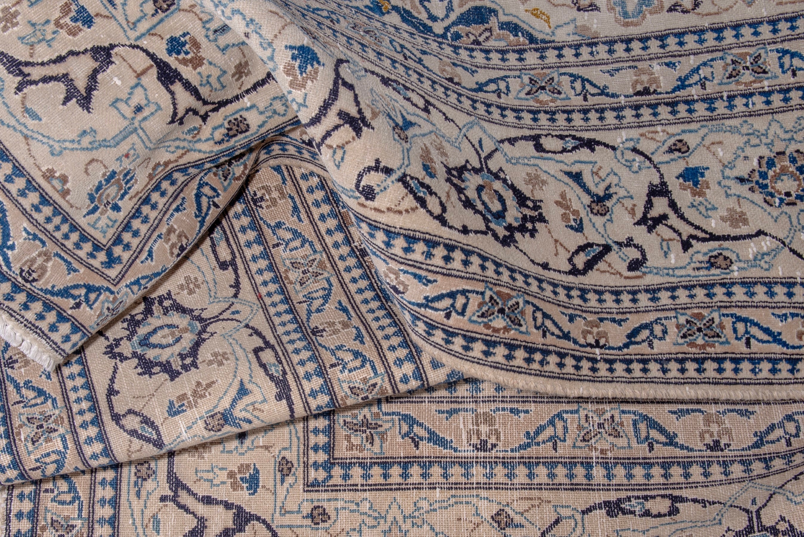 Persian Nain area rug in cream and denim, view 17 of 20