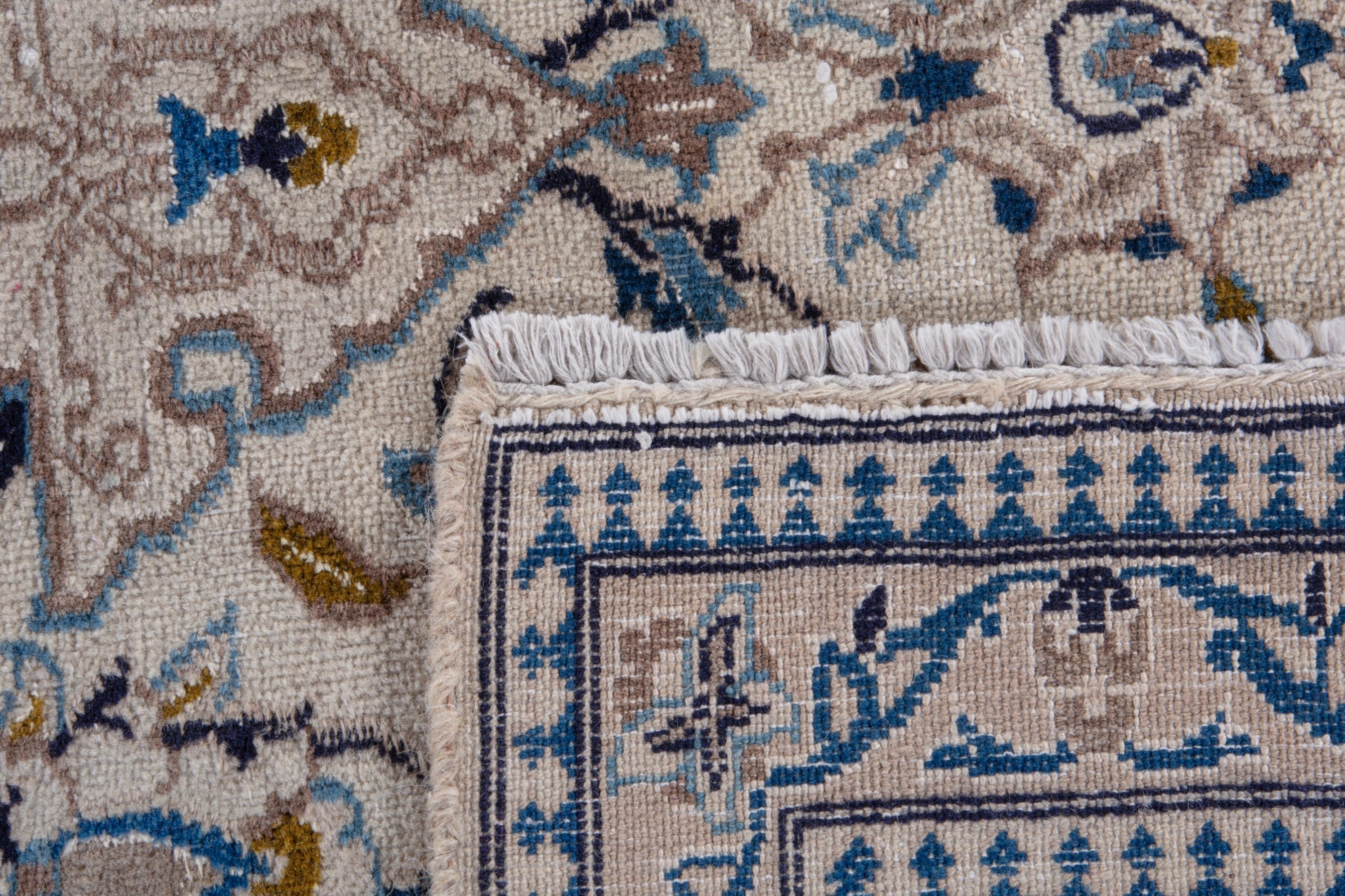 Persian Nain area rug in cream and denim, view 20 of 20