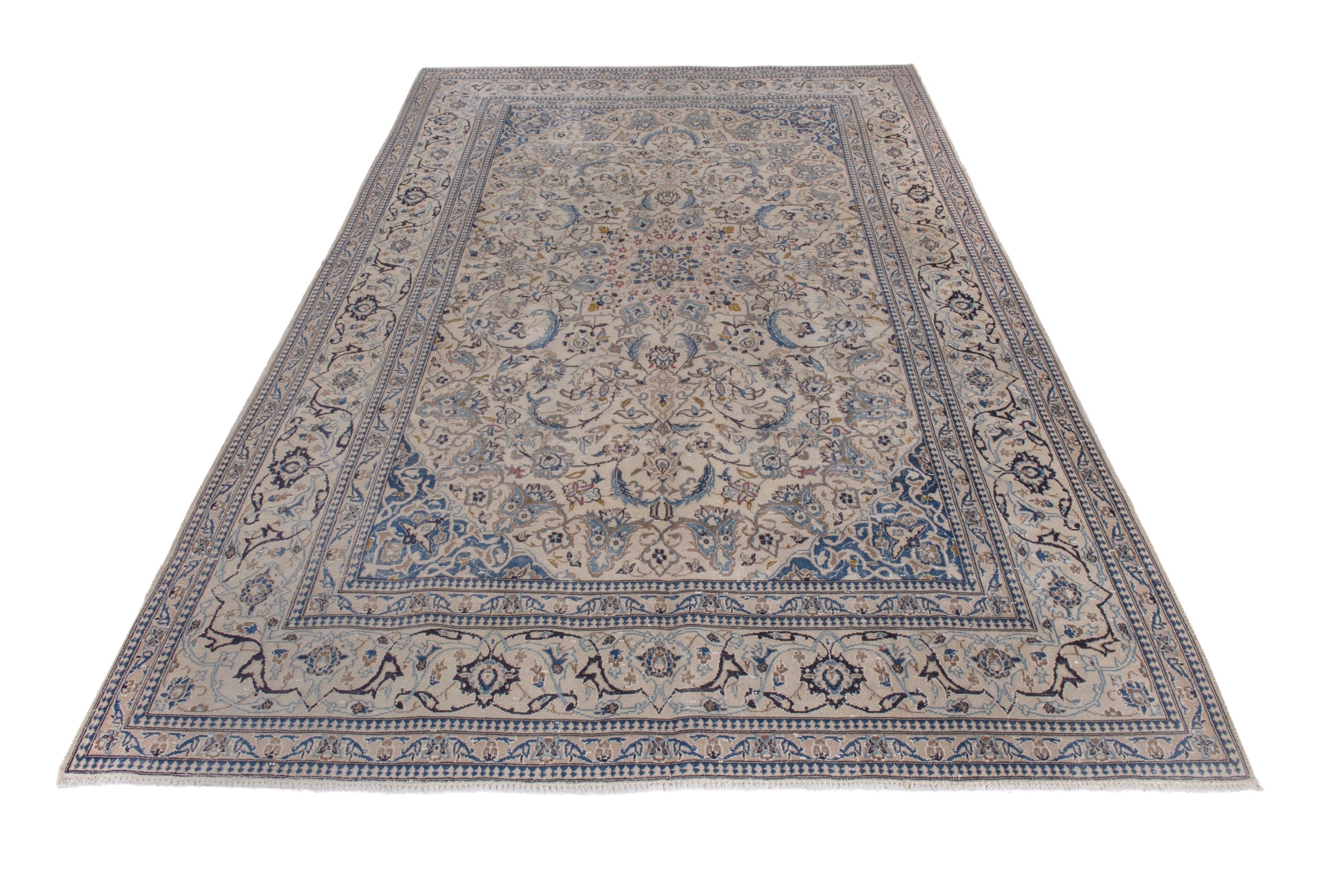 Persian Nain area rug in cream and denim, view 2 of 20