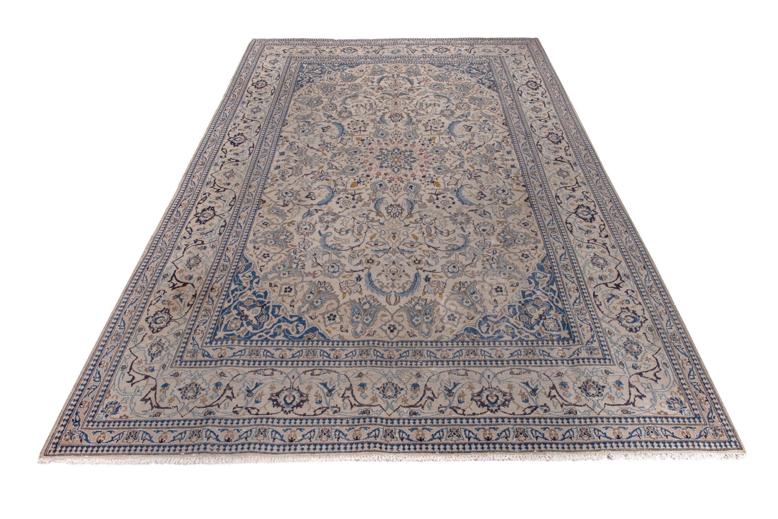 Persian Nain area rug in cream and denim, view 3 of 20