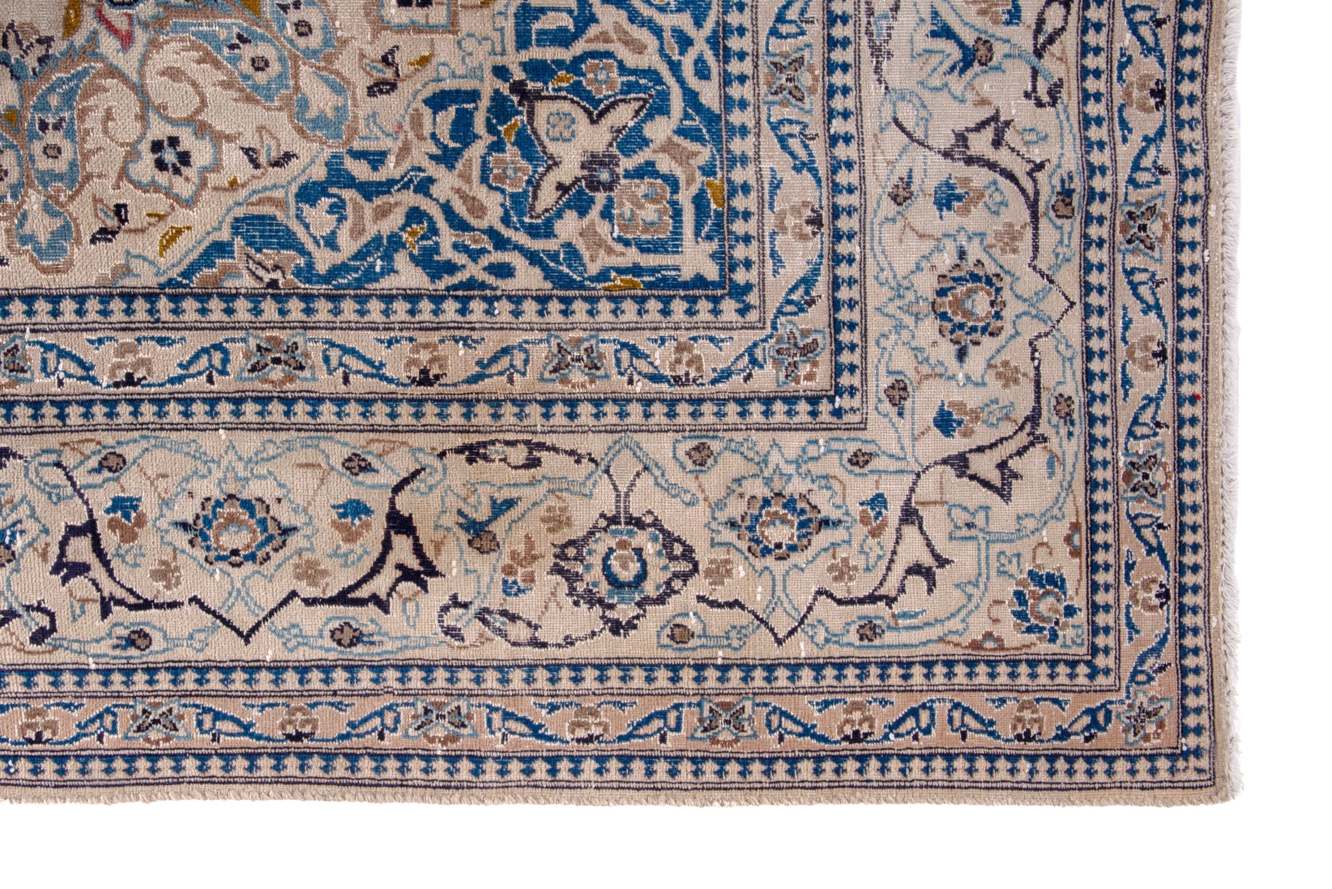 Persian Nain area rug in cream and denim, view 5 of 20