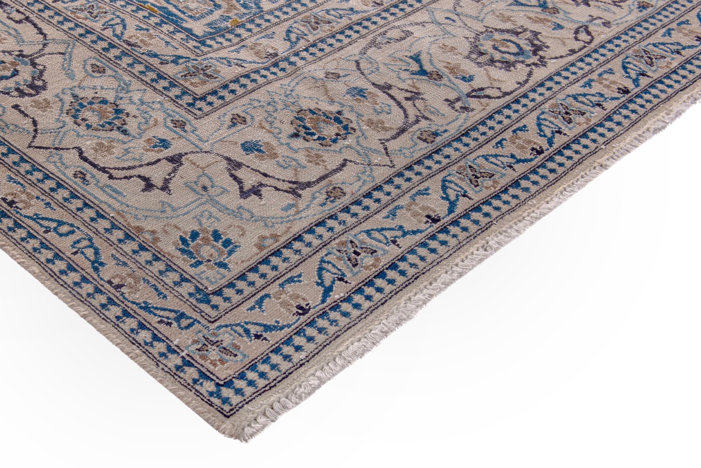 Persian Nain area rug in cream and denim, view 4 of 20