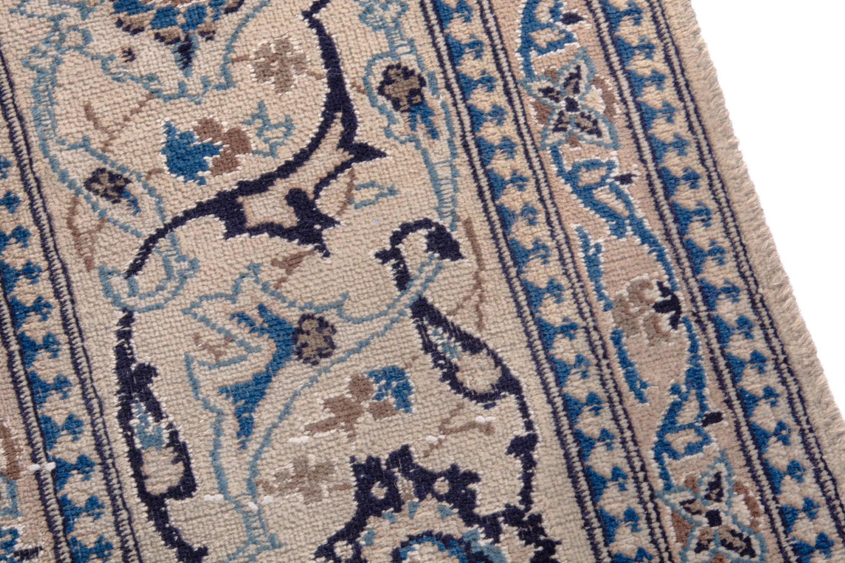 Persian Nain area rug in cream and denim, view 7 of 20