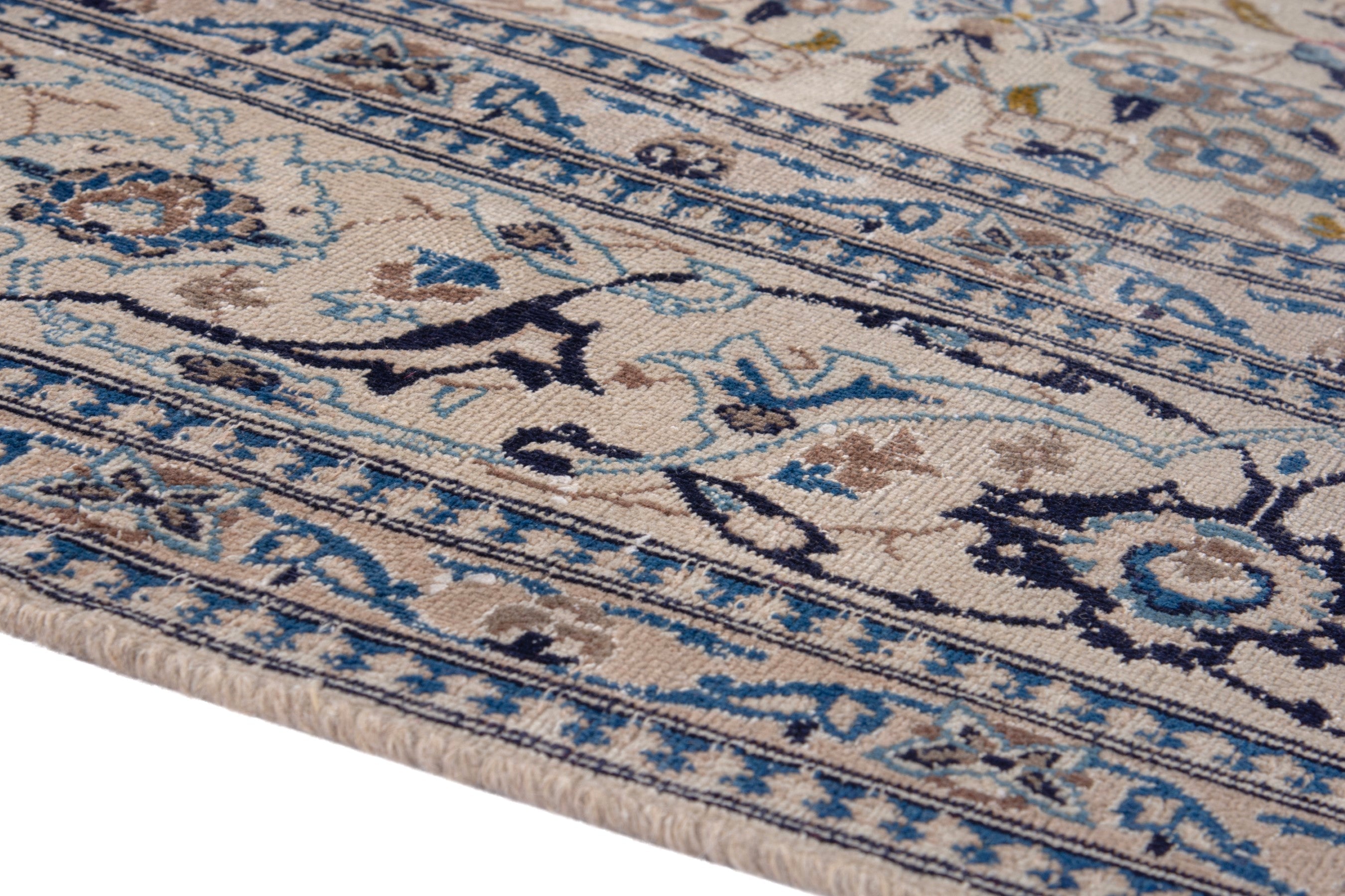 Persian Nain area rug in cream and denim, view 8 of 20