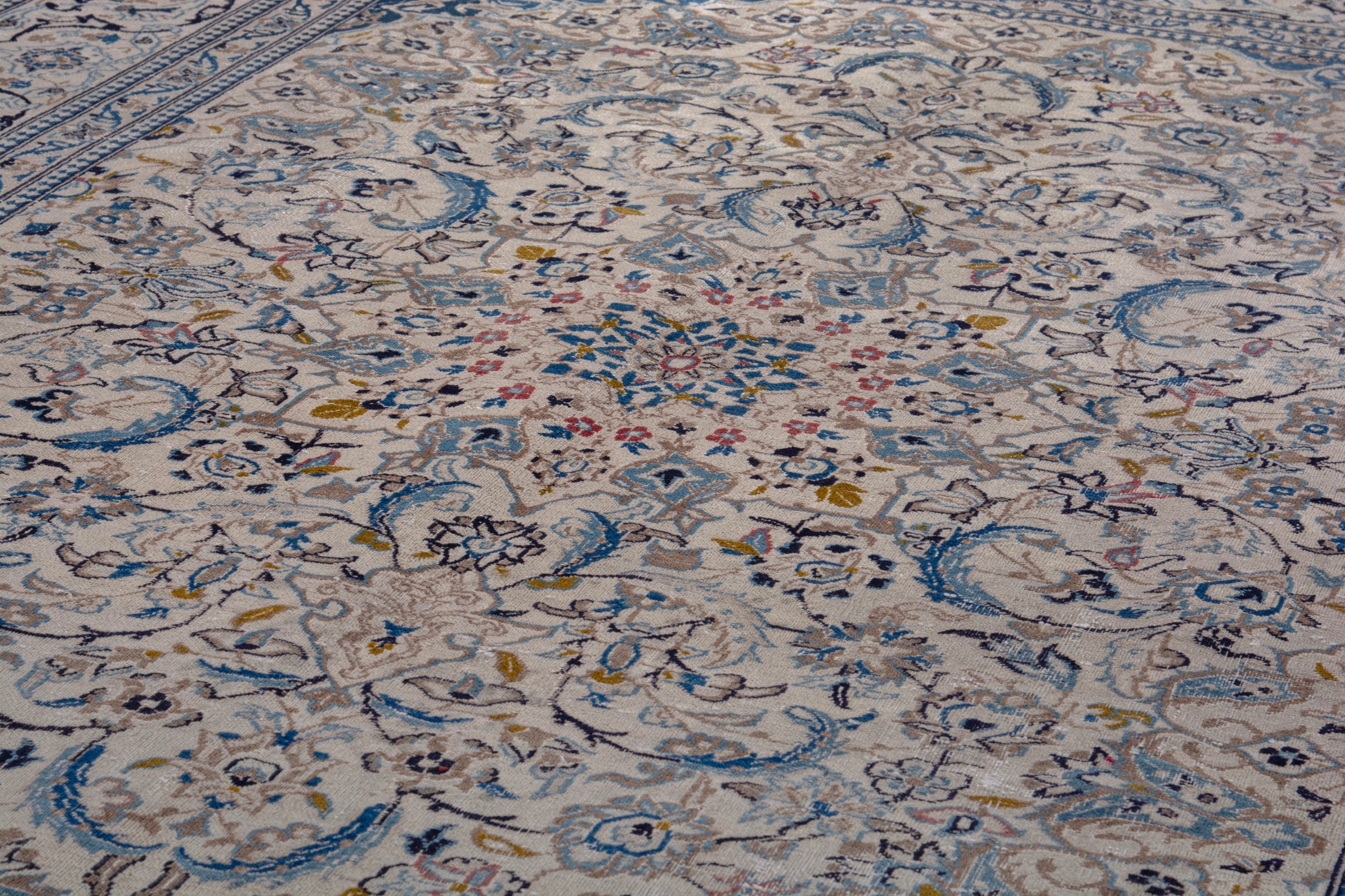 Persian Nain area rug in cream and denim, view 9 of 20