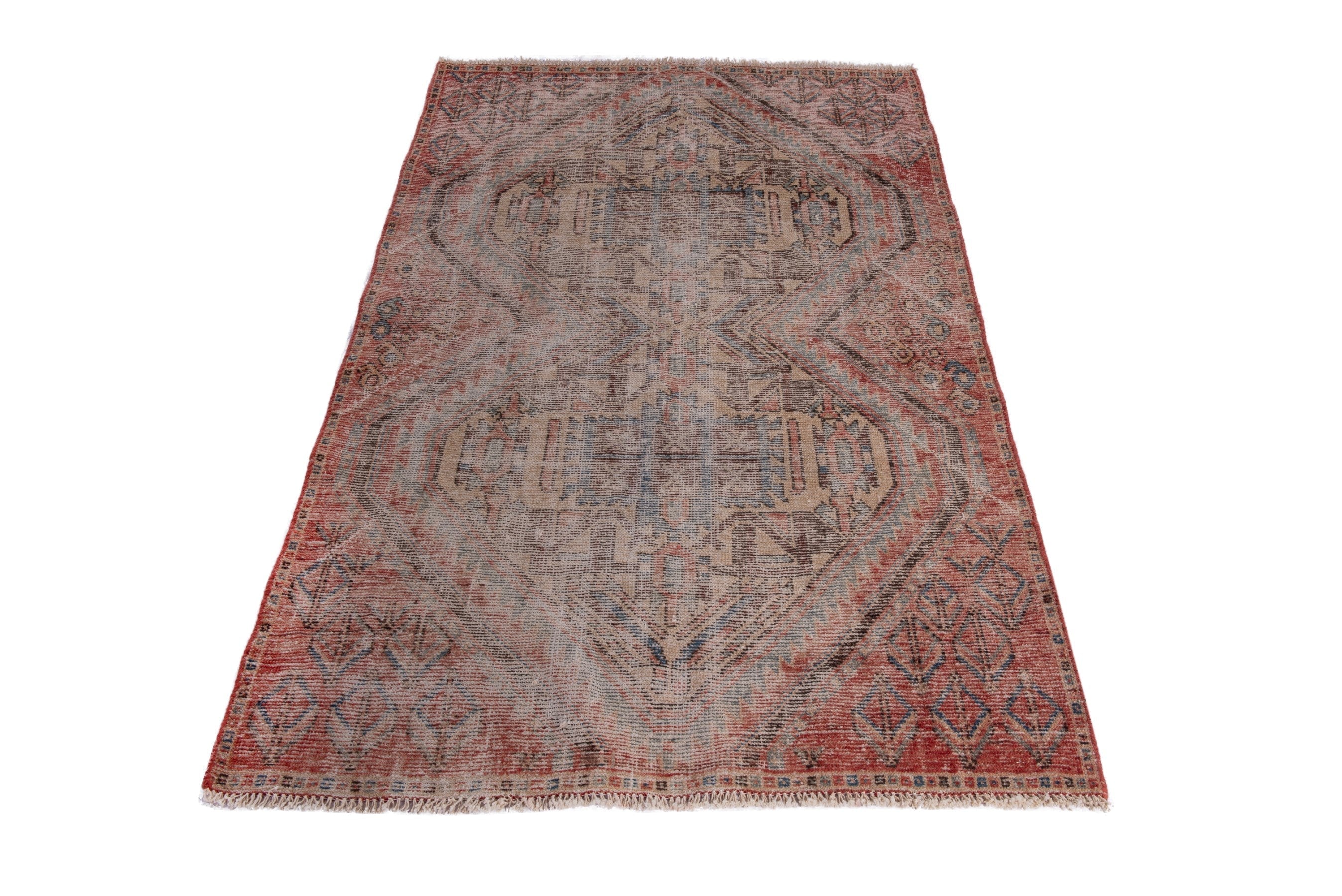 Persian Sirjan accent rug in greige and rust, view 2 of 17