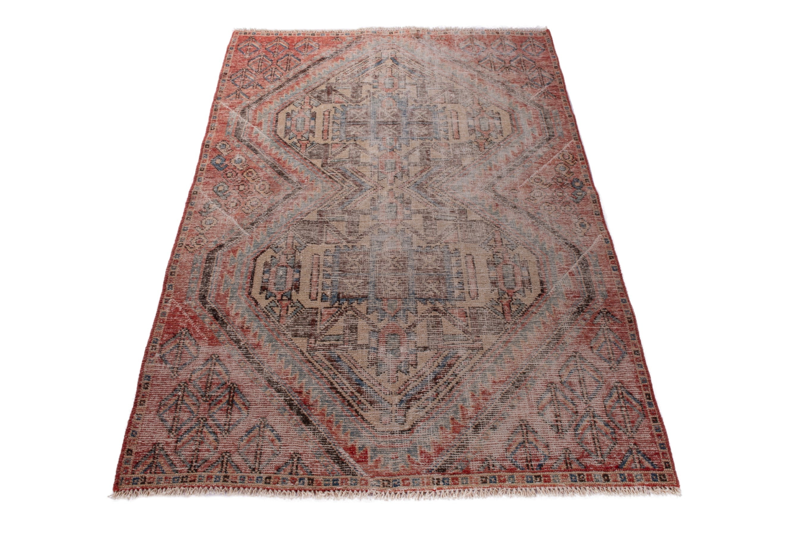Persian Sirjan accent rug in greige and rust, view 3 of 17