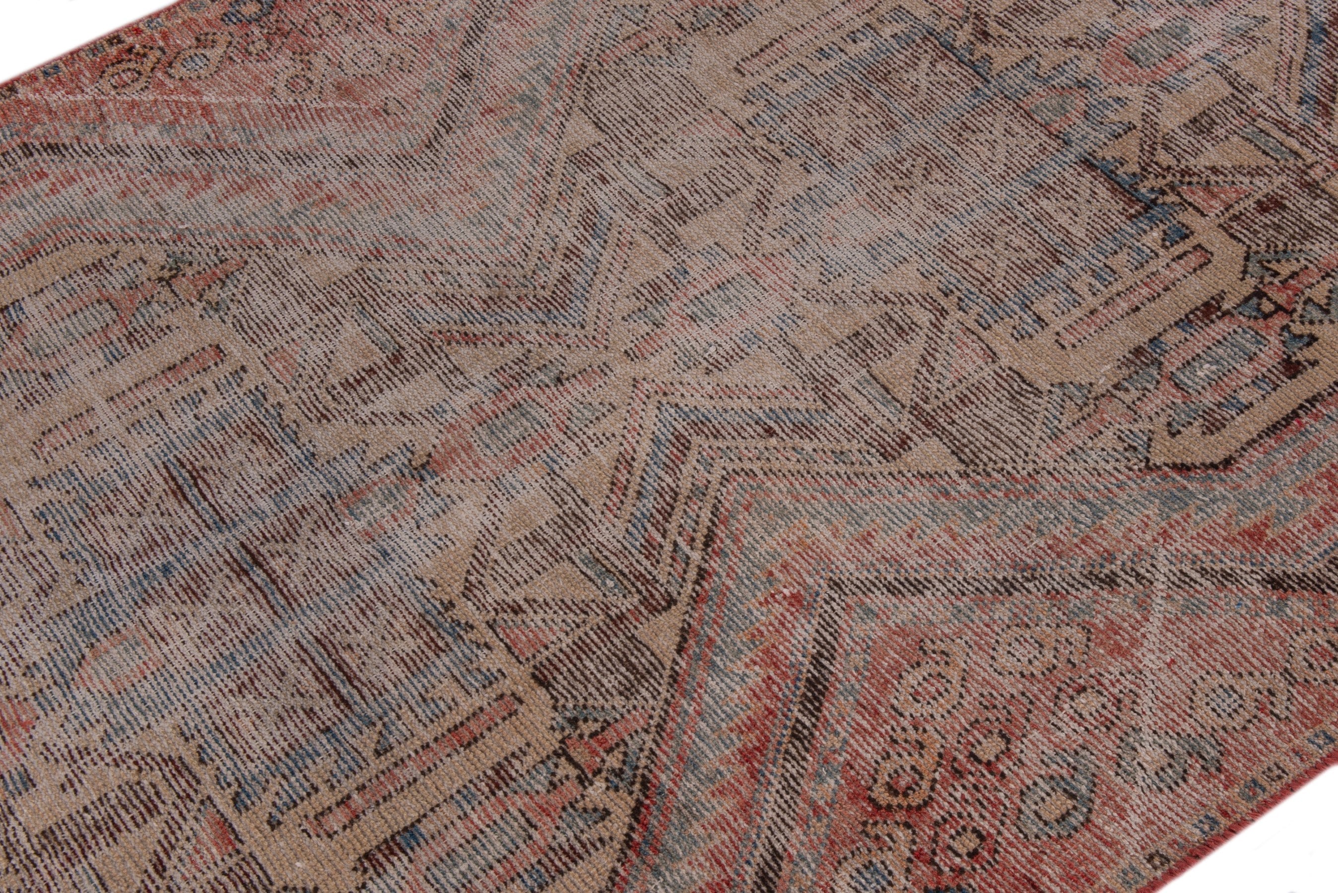 Persian Sirjan accent rug in greige and rust, view 6 of 17