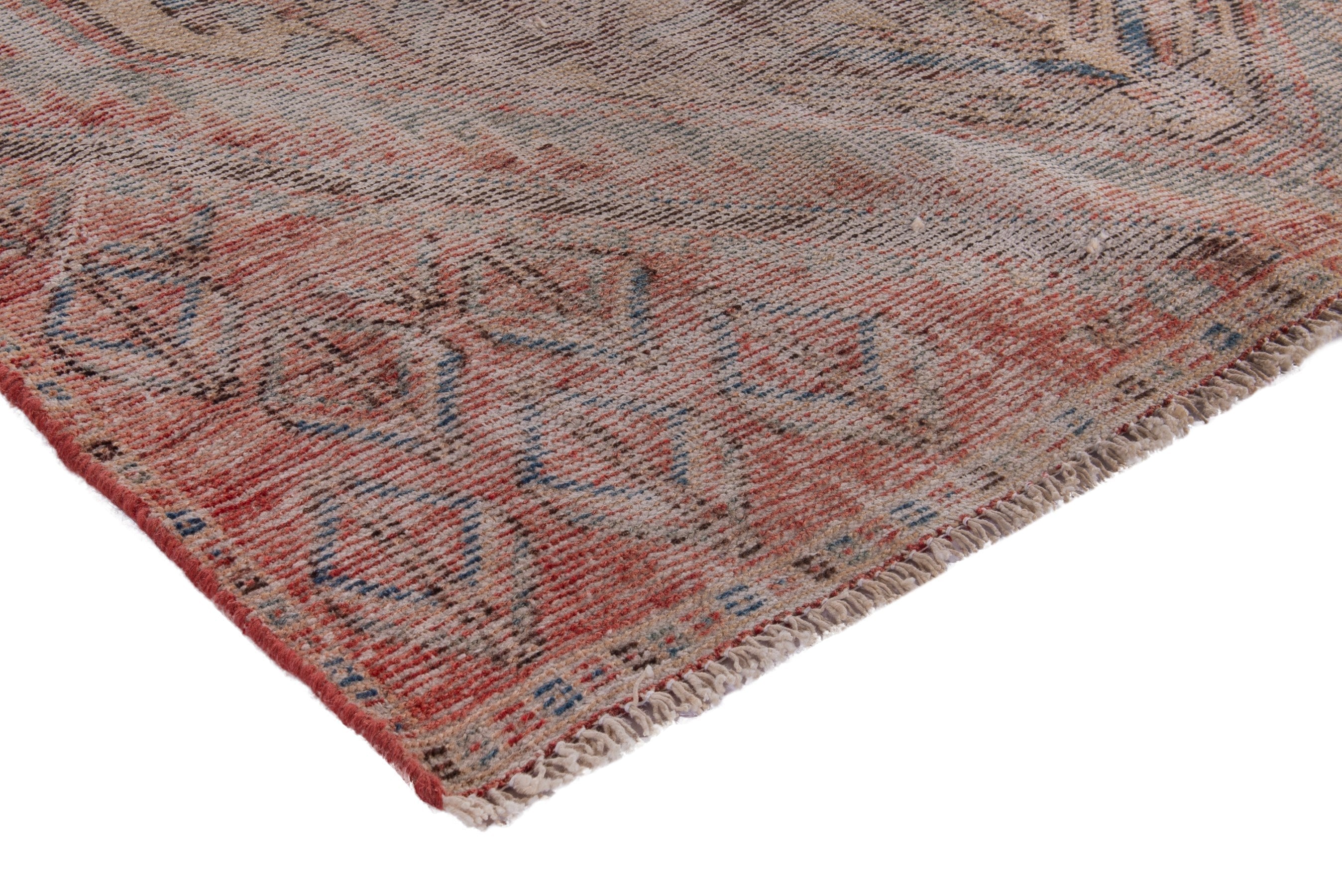 Persian Sirjan accent rug in greige and rust, view 4 of 17