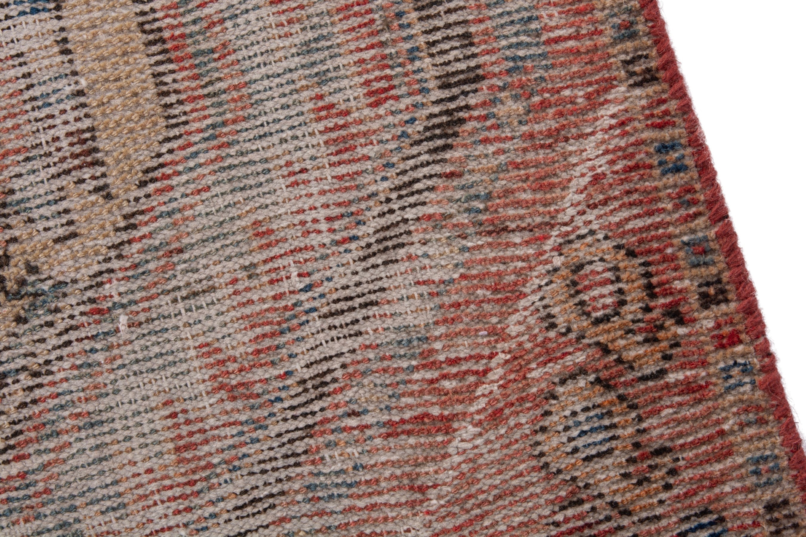 Persian Sirjan accent rug in greige and rust, view 7 of 17