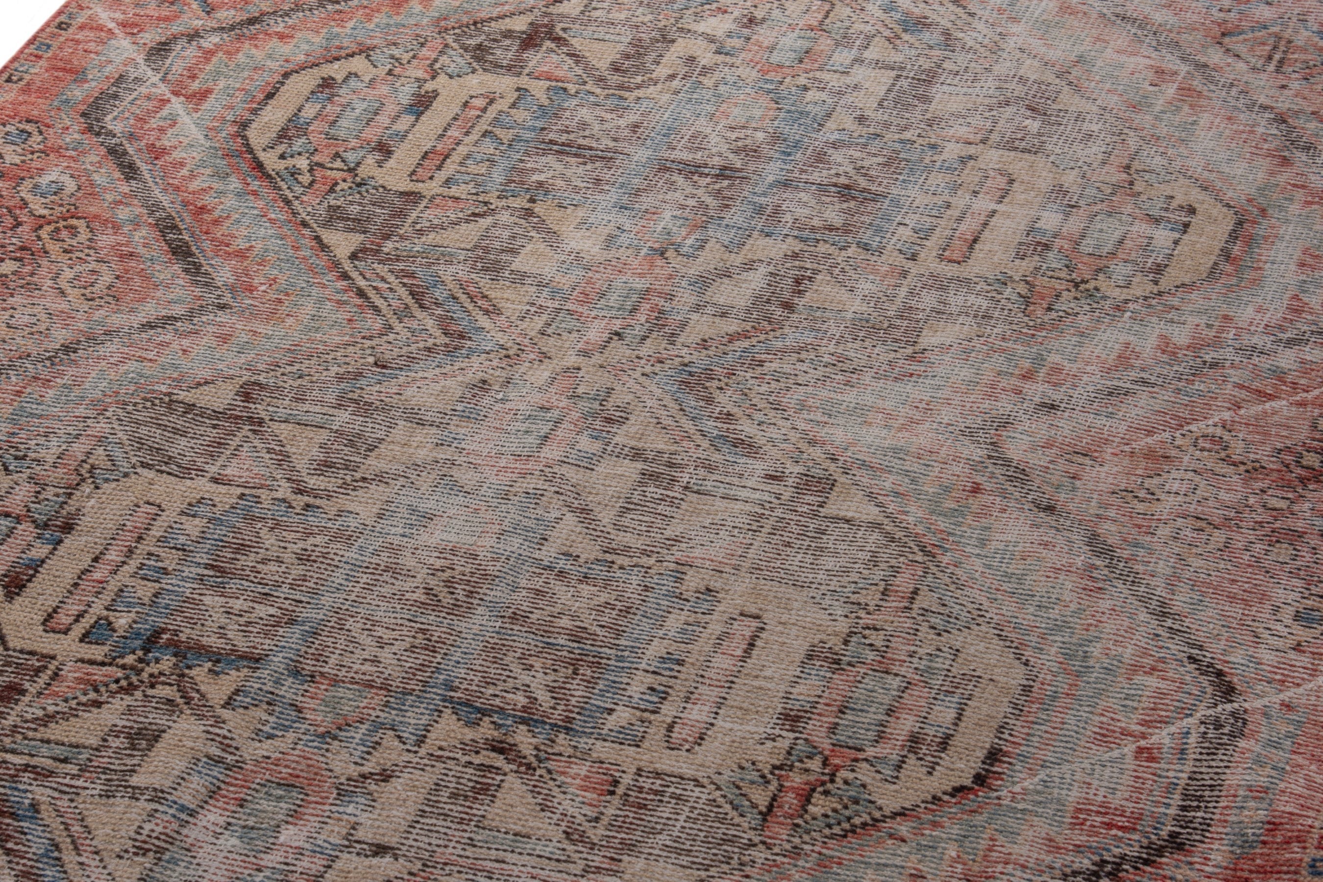 Persian Sirjan accent rug in greige and rust, view 9 of 17