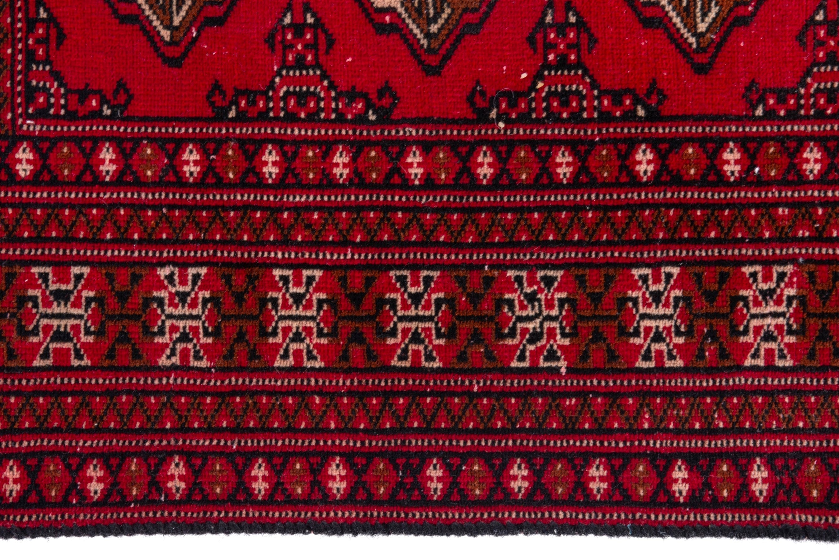 Persian Torkaman accent rug in deep red and tan, view 12 of 17