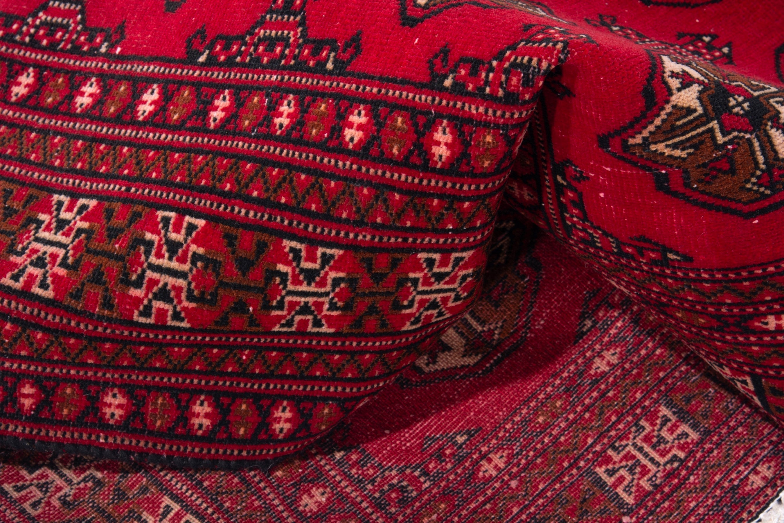 Persian Torkaman accent rug in deep red and tan, view 15 of 17