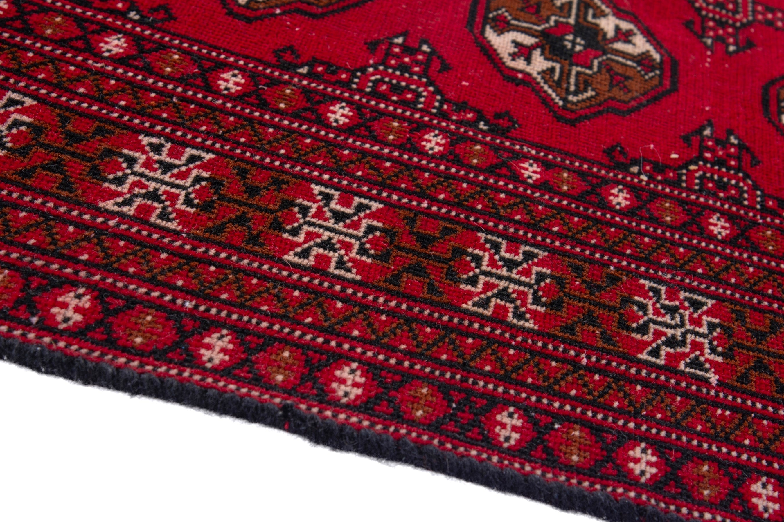 Persian Torkaman accent rug in deep red and tan, view 8 of 17