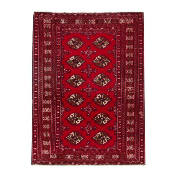 Persian Torkaman accent rug in deep red and tan, 3'1" x 4'3"