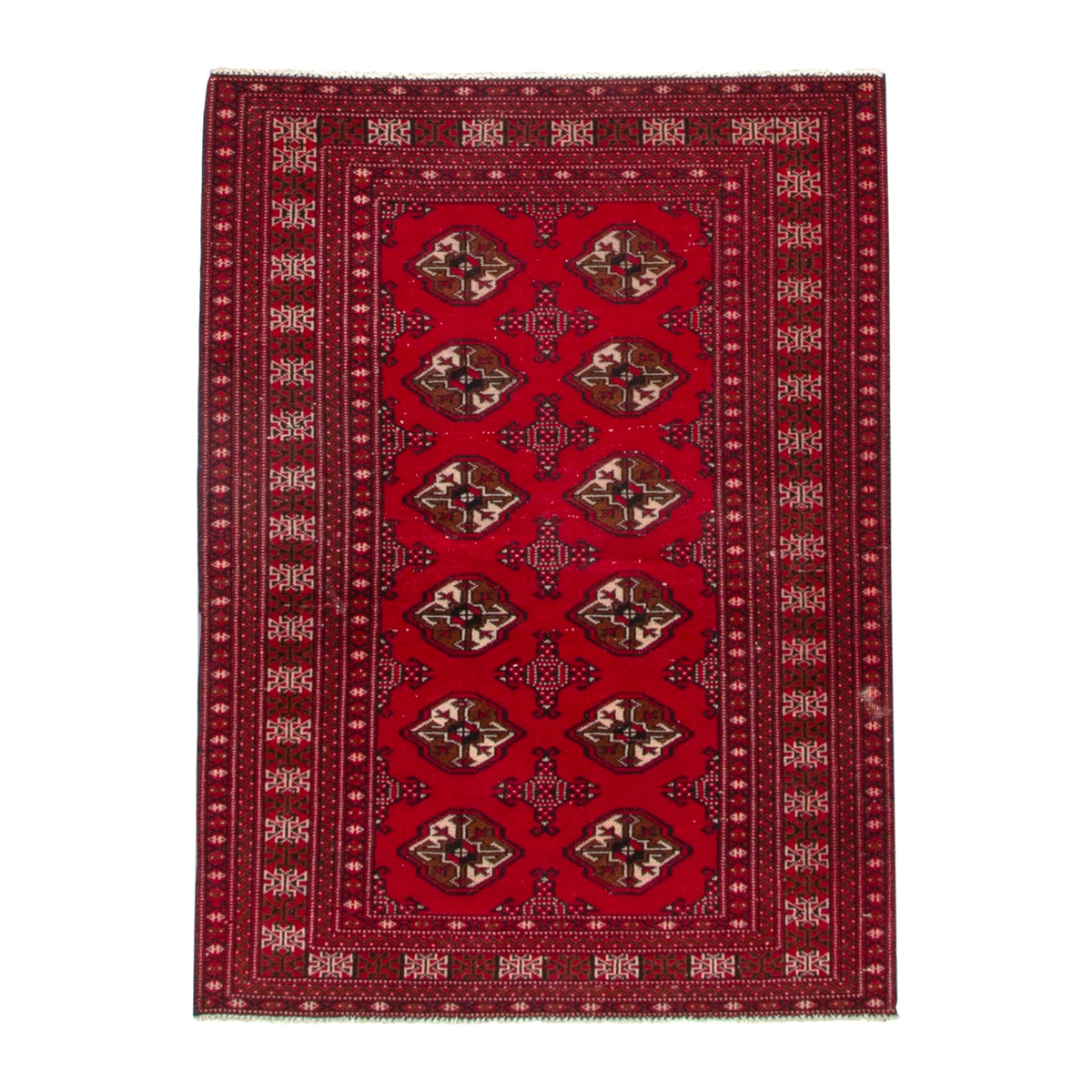 Persian Torkaman accent rug in deep red and tan, 3'1" x 4'3"