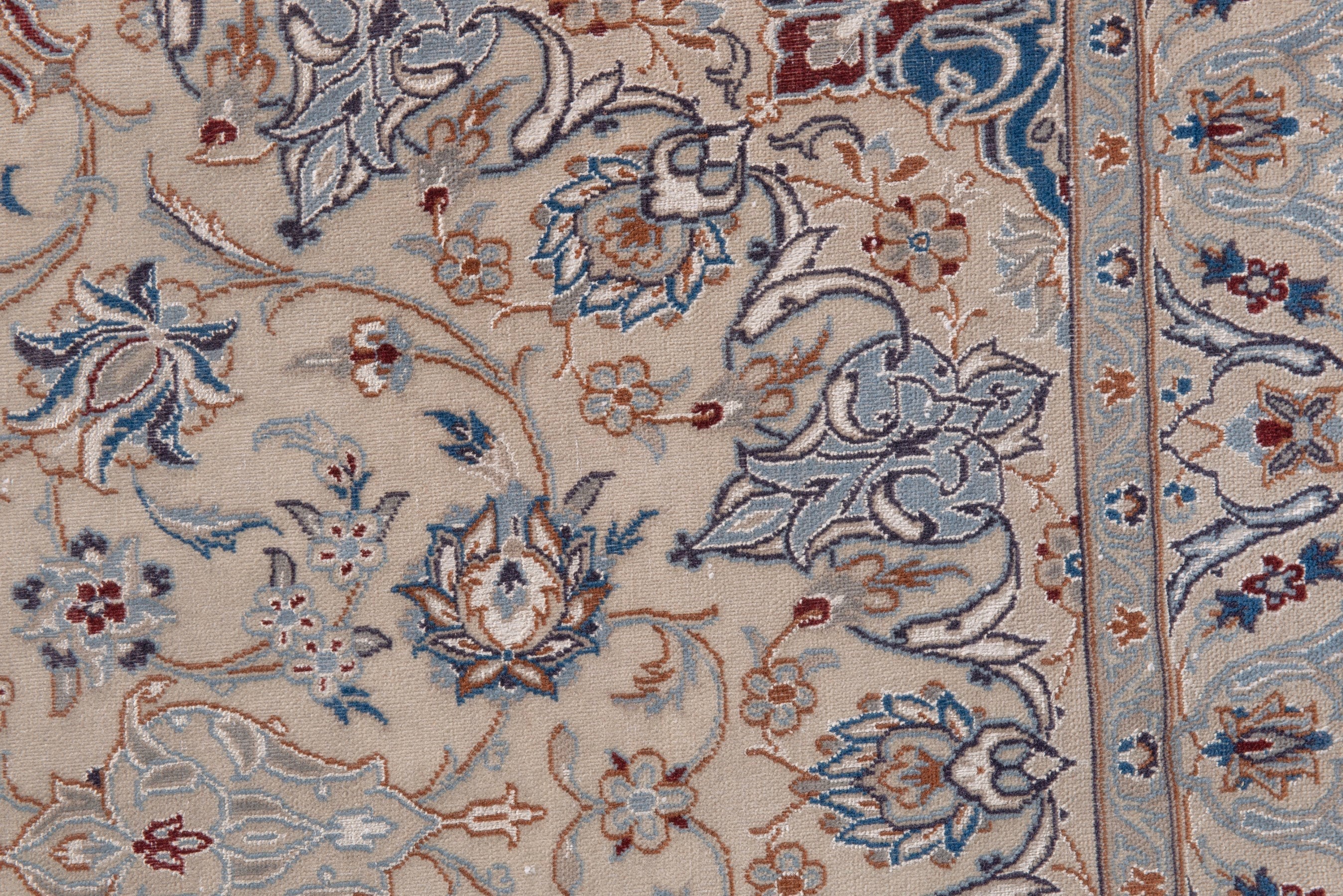 Persian Nain area rug in cream and dusty blue, view 12 of 20