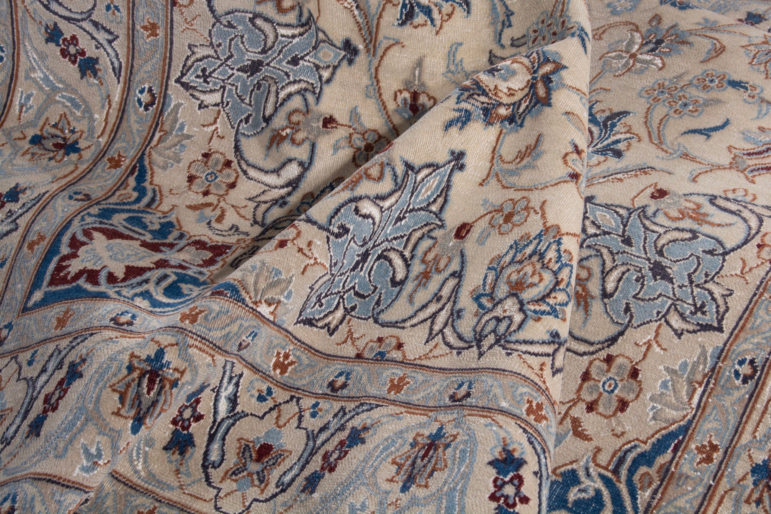 Persian Nain area rug in cream and dusty blue, view 18 of 20