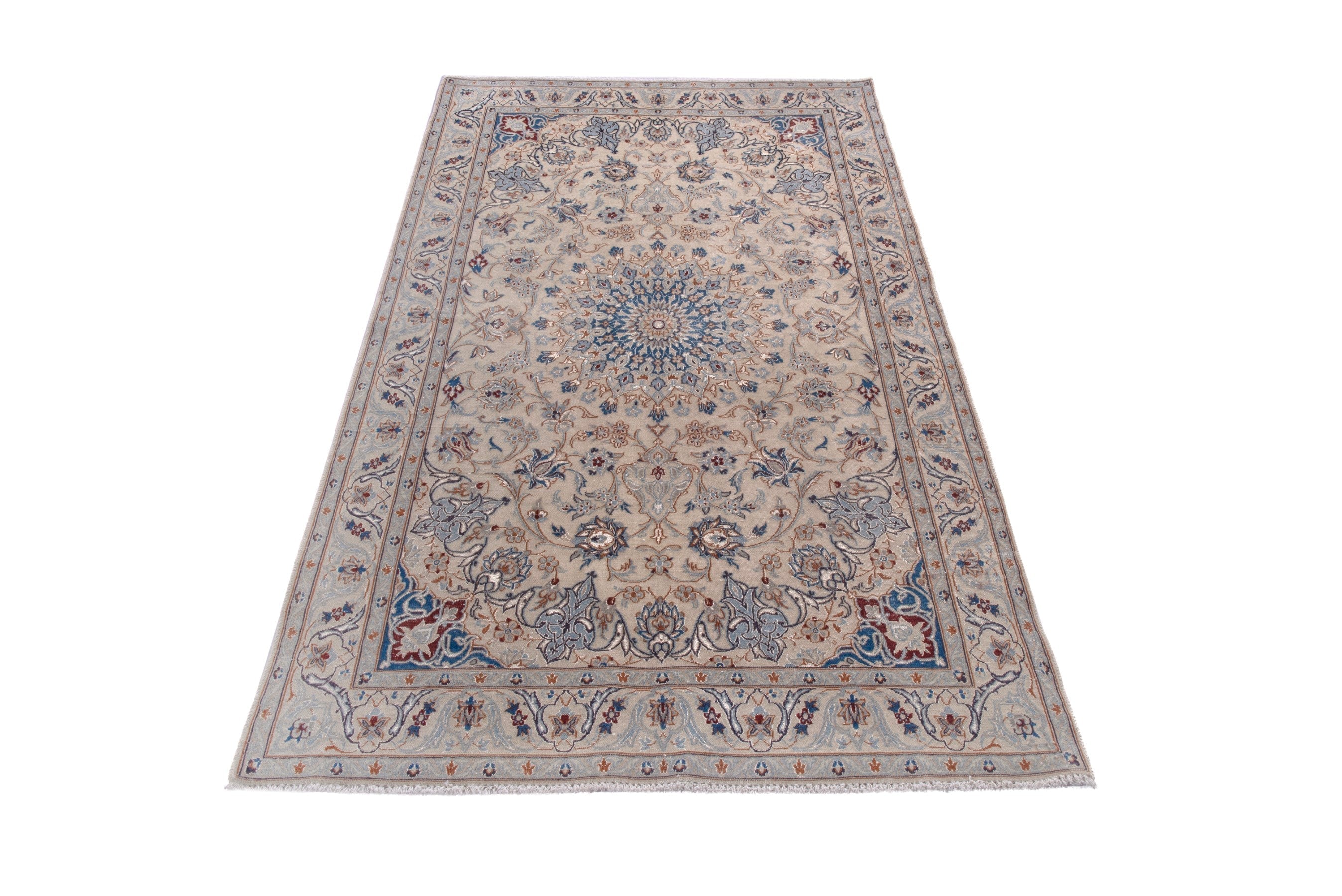 Persian Nain area rug in cream and dusty blue, view 2 of 20