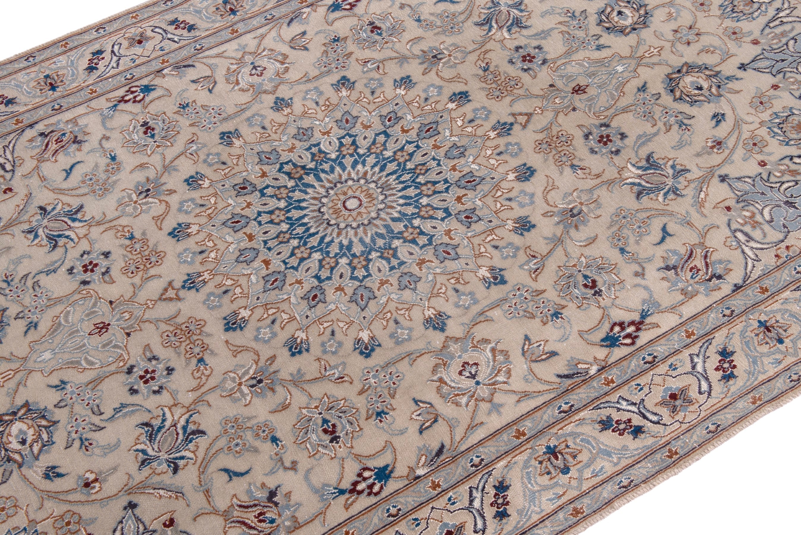 Persian Nain area rug in cream and dusty blue, view 6 of 20