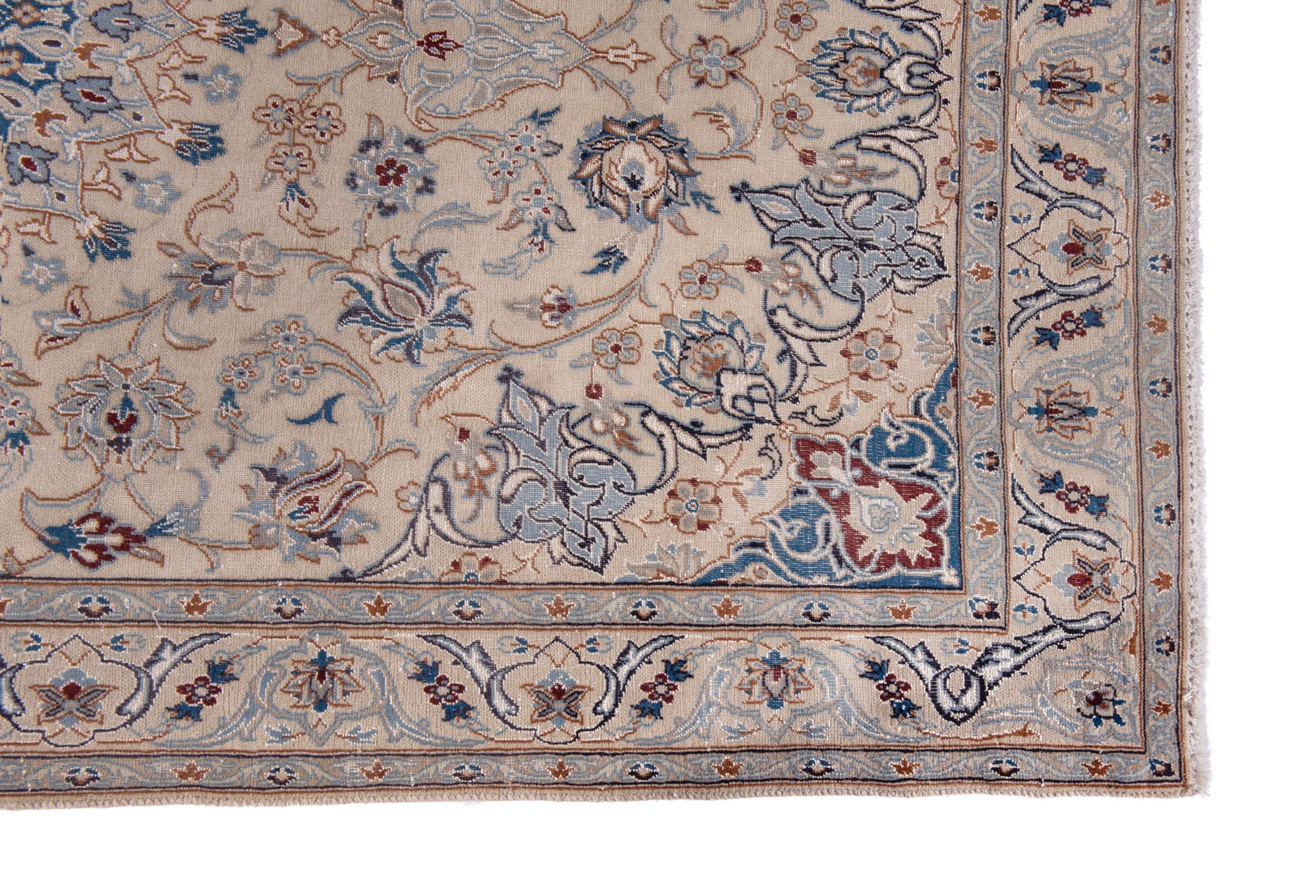 Persian Nain area rug in cream and dusty blue, view 5 of 20
