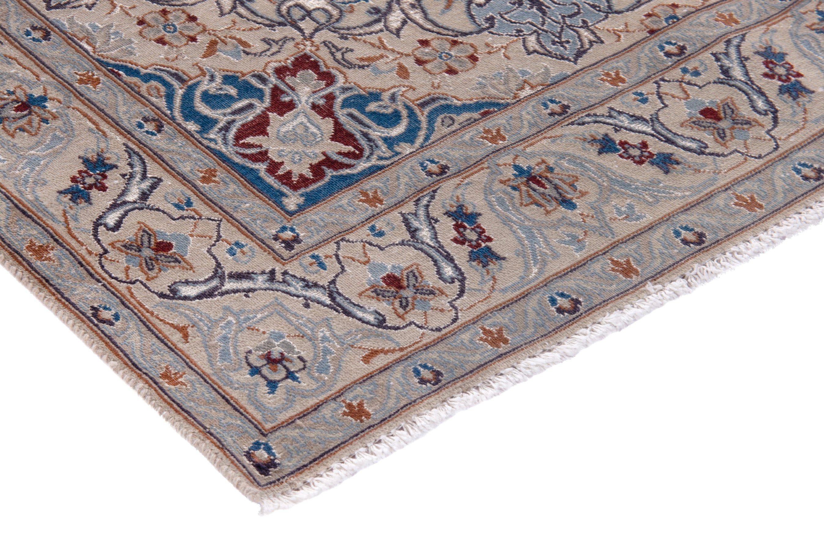 Persian Nain area rug in cream and dusty blue, view 4 of 20