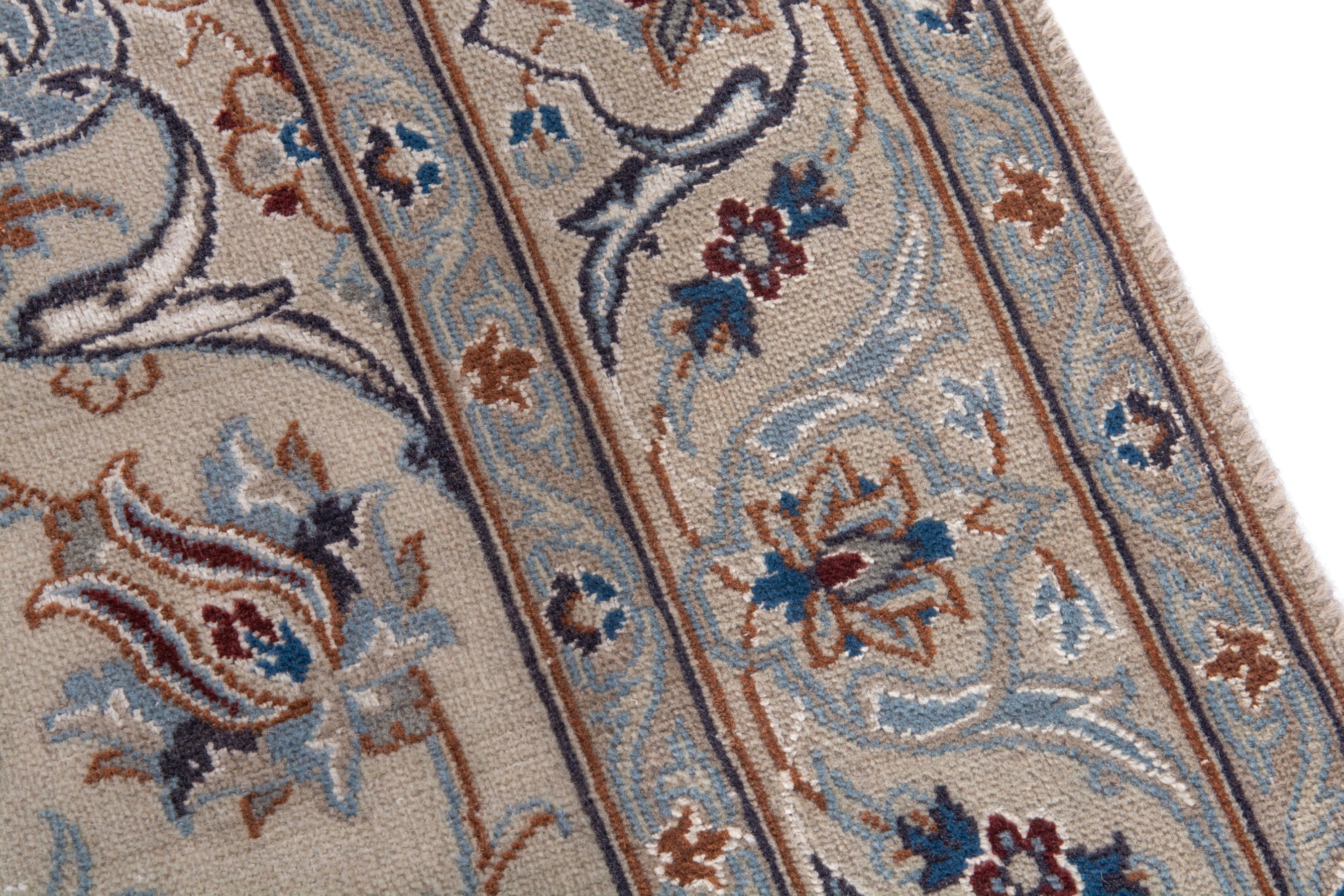 Persian Nain area rug in cream and dusty blue, view 7 of 20