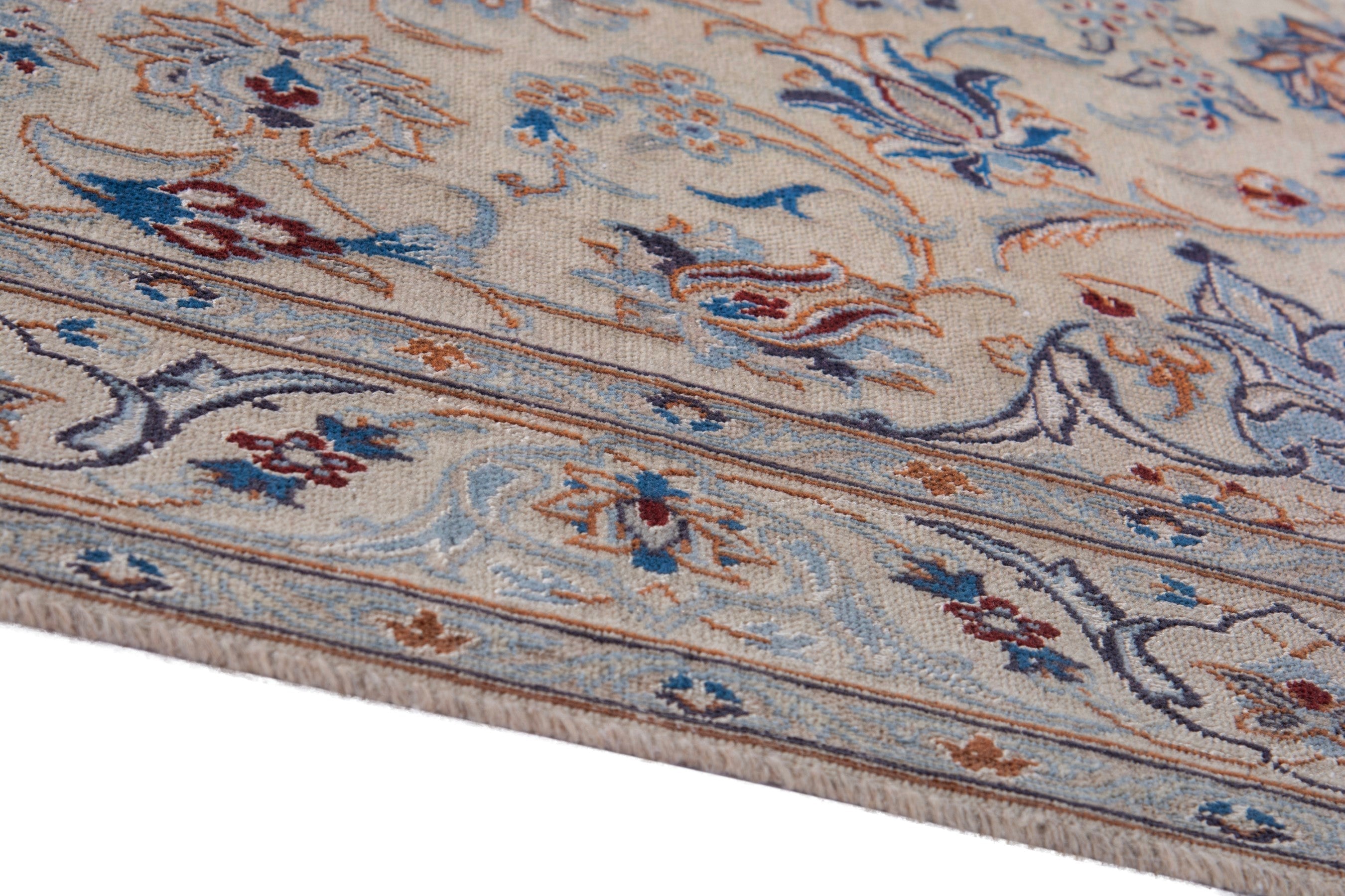 Persian Nain area rug in cream and dusty blue, view 8 of 20