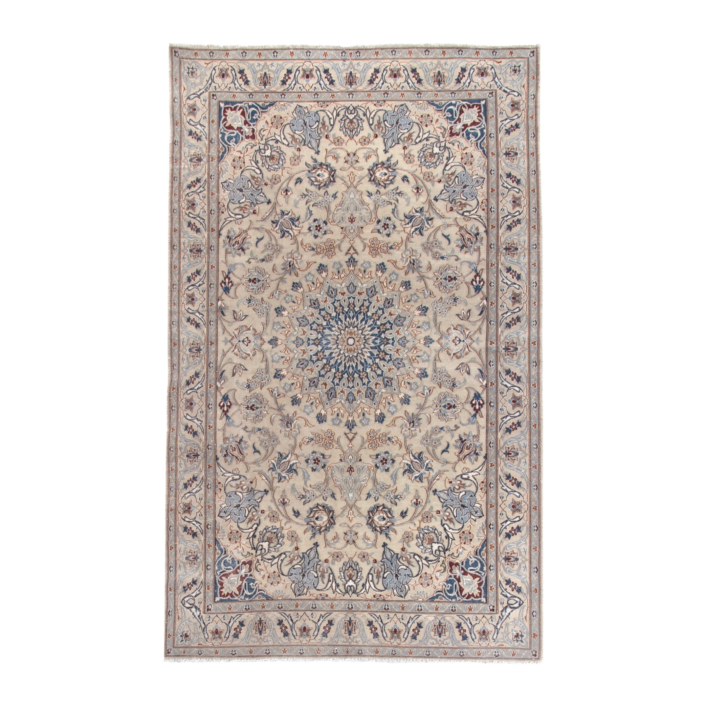 Persian Nain area rug in cream and dusty blue, 3'11" x 6'9"
