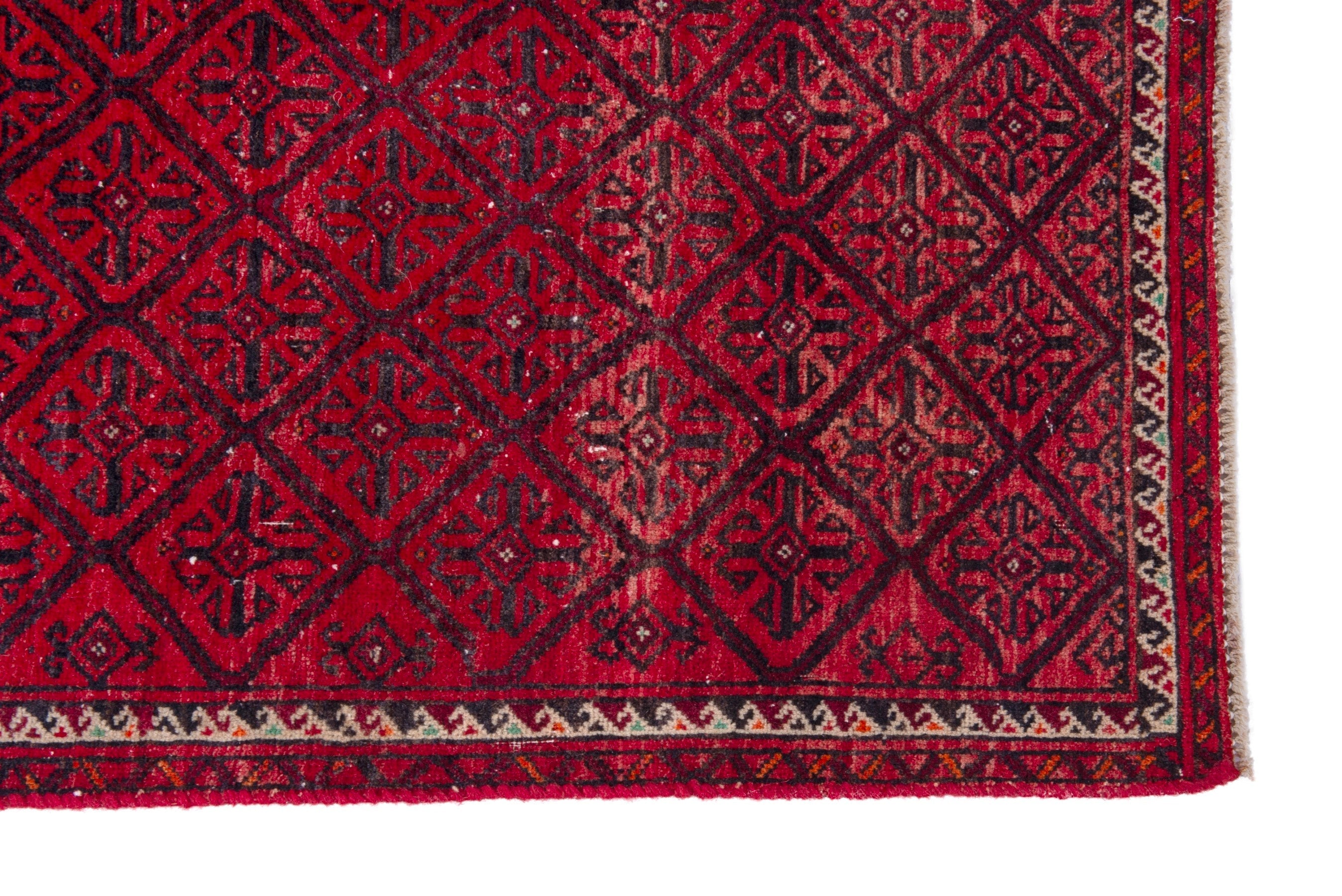 Persian Baluch accent rug in deep red and burgundy, view 5 of 17