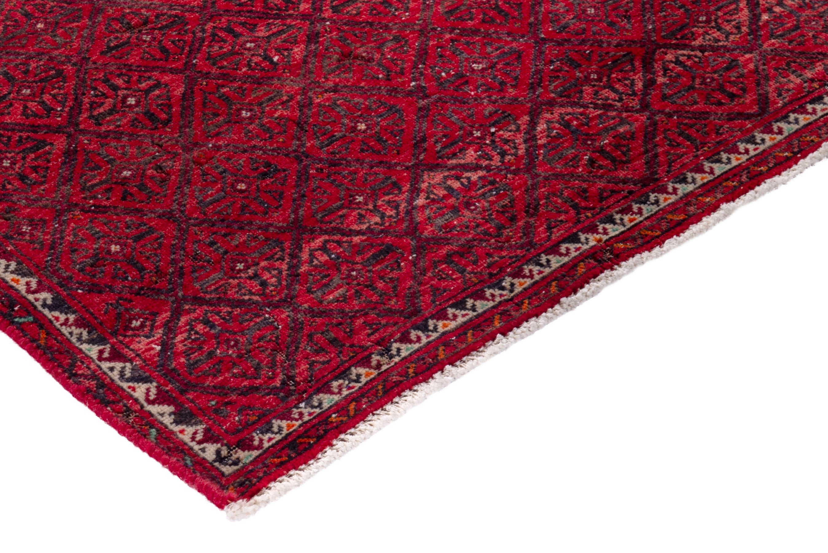 Persian Baluch accent rug in deep red and burgundy, view 4 of 17