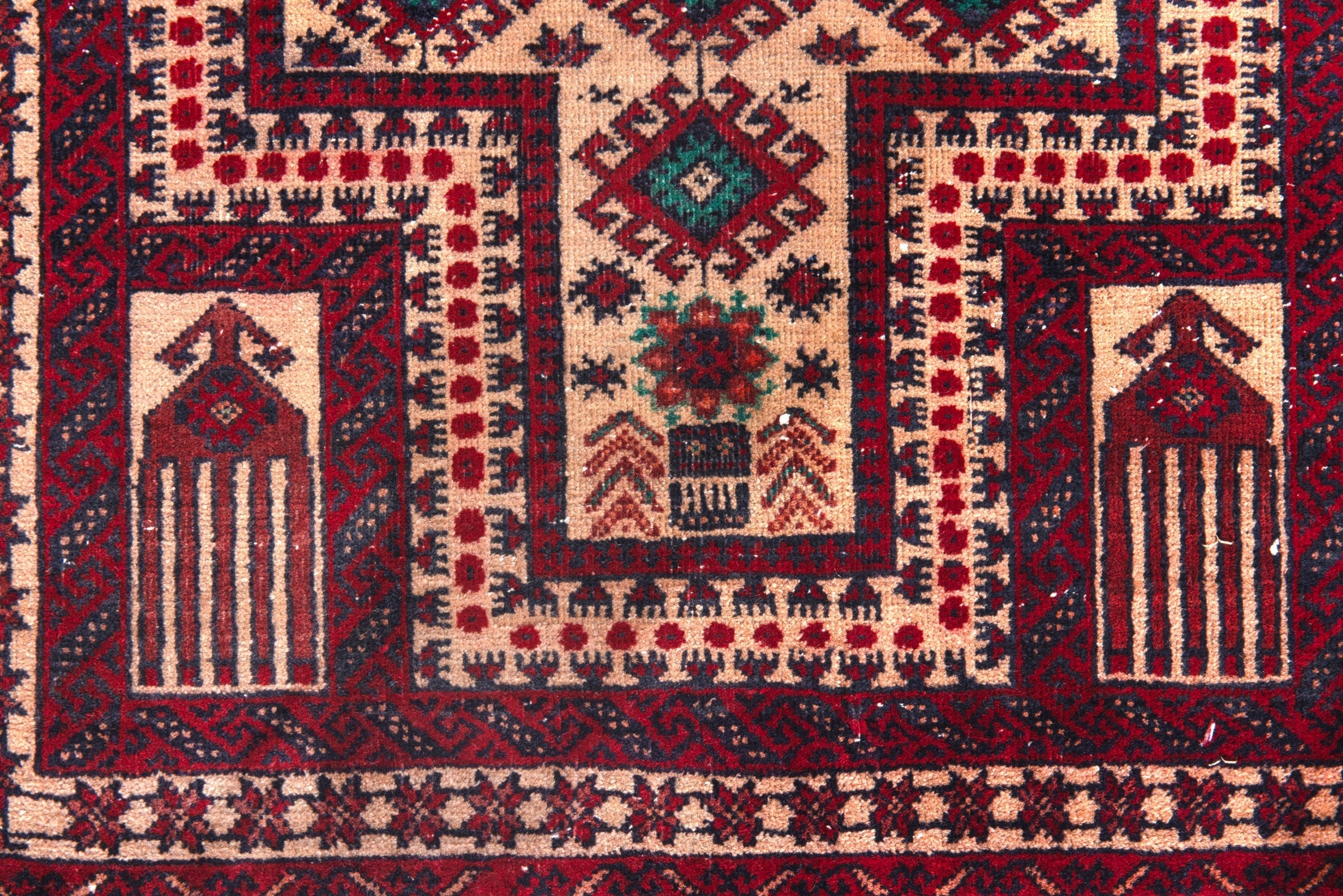 Persian Baluch accent rug in cream and burgundy, view 11 of 16