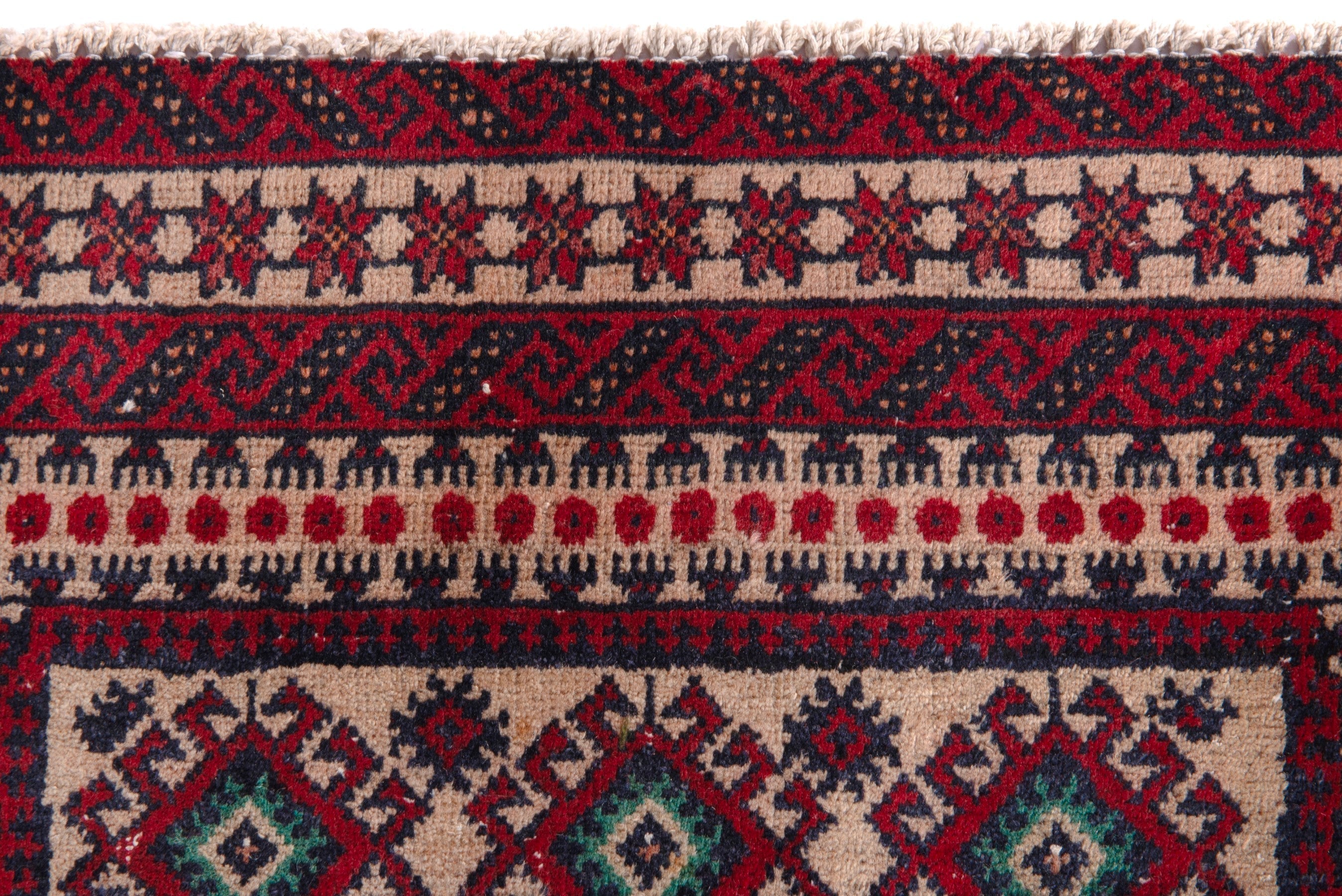 Persian Baluch accent rug in cream and burgundy, view 12 of 16