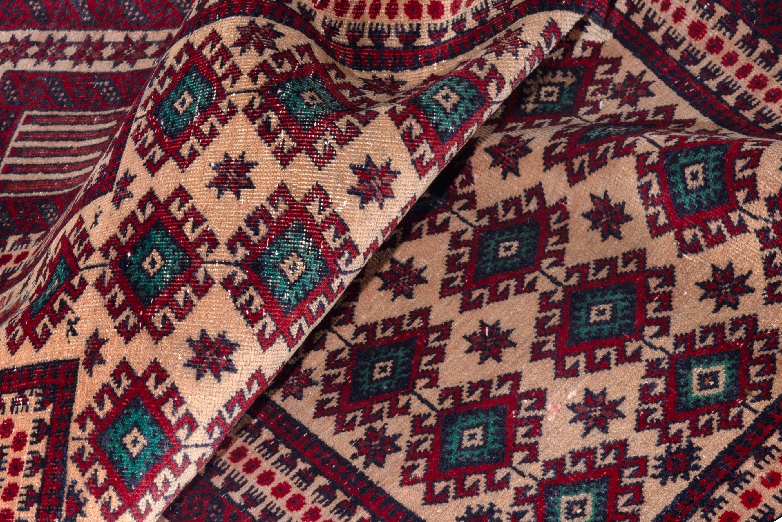 Persian Baluch accent rug in cream and burgundy, view 13 of 16
