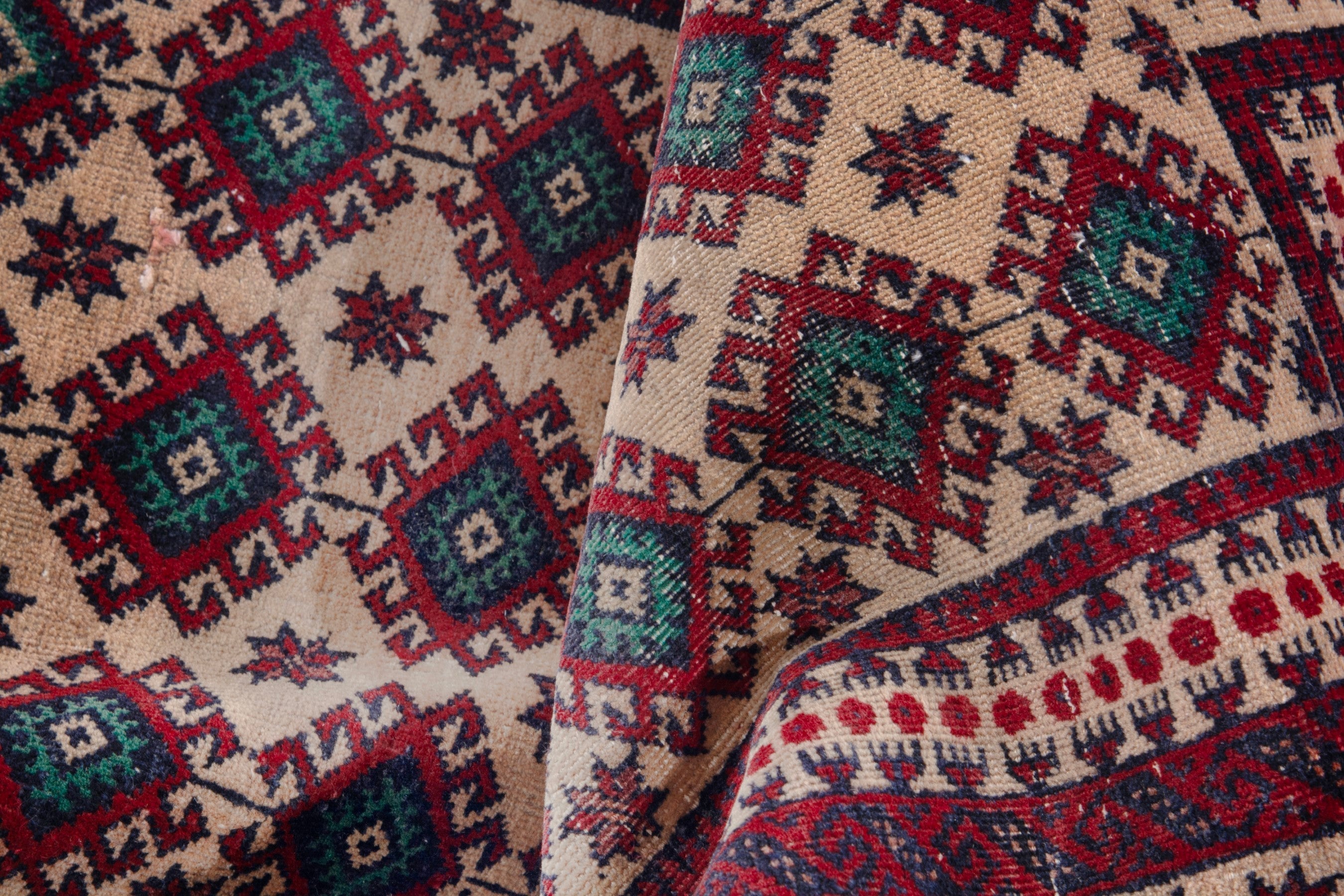 Persian Baluch accent rug in cream and burgundy, view 14 of 16