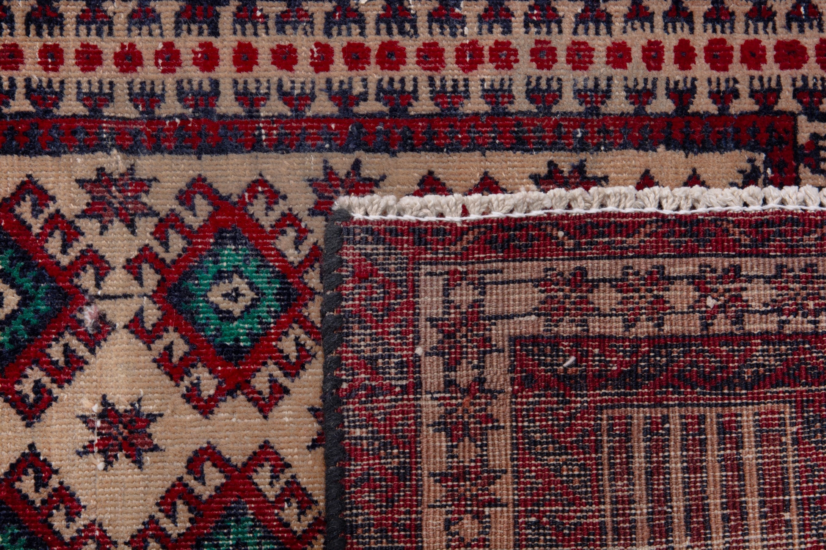 Persian Baluch accent rug in cream and burgundy, view 16 of 16