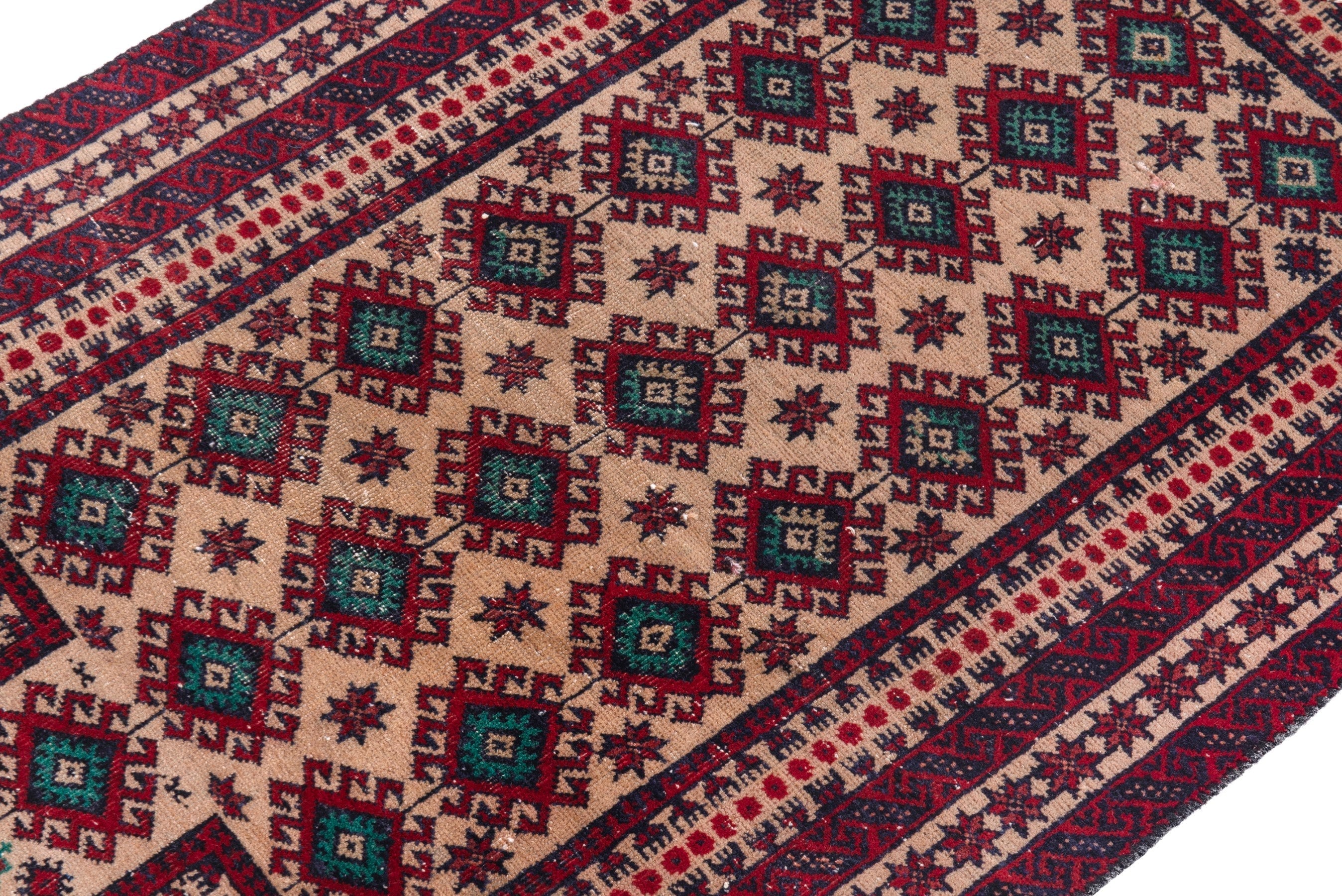 Persian Baluch accent rug in cream and burgundy, view 6 of 16