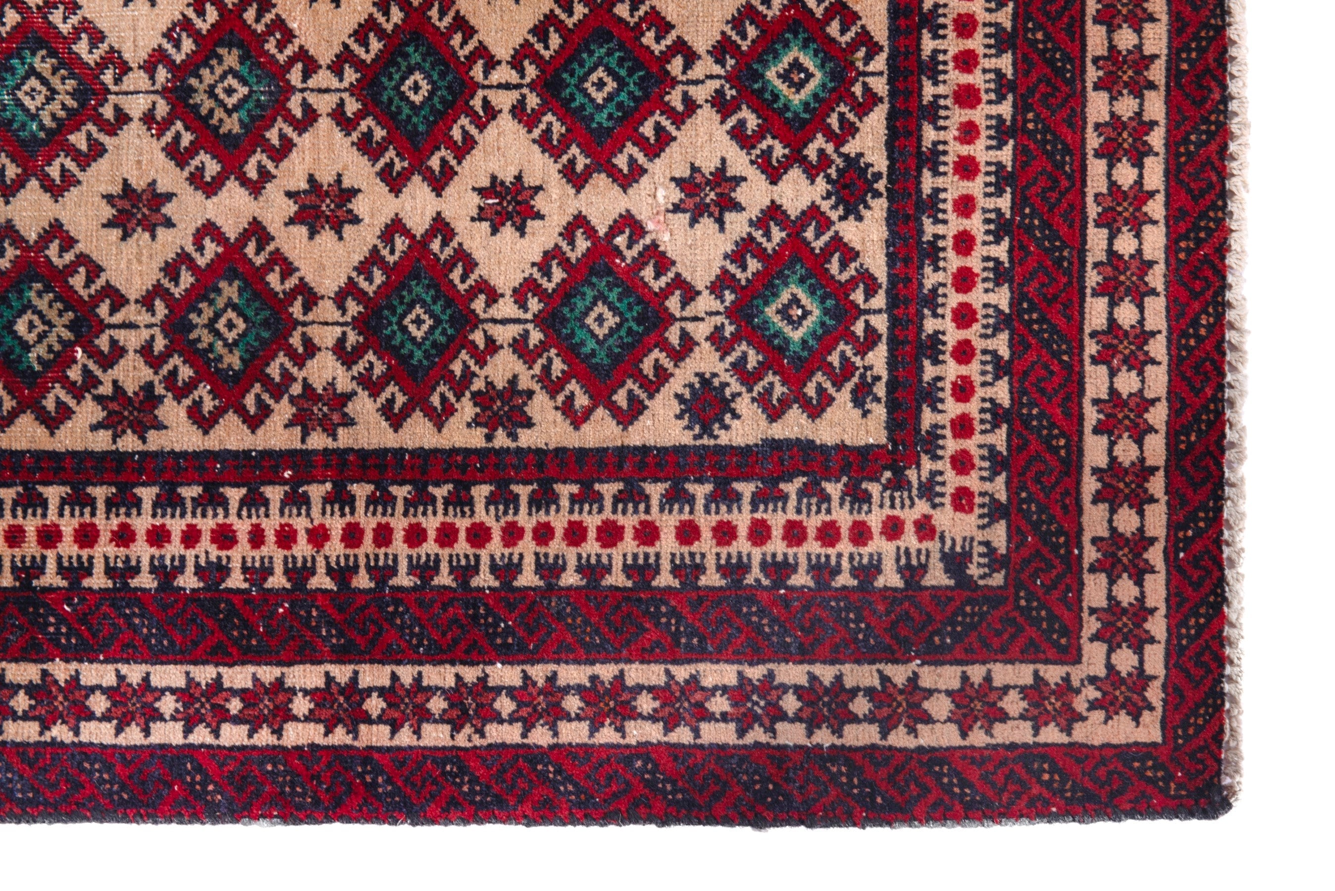 Persian Baluch accent rug in cream and burgundy, view 5 of 16