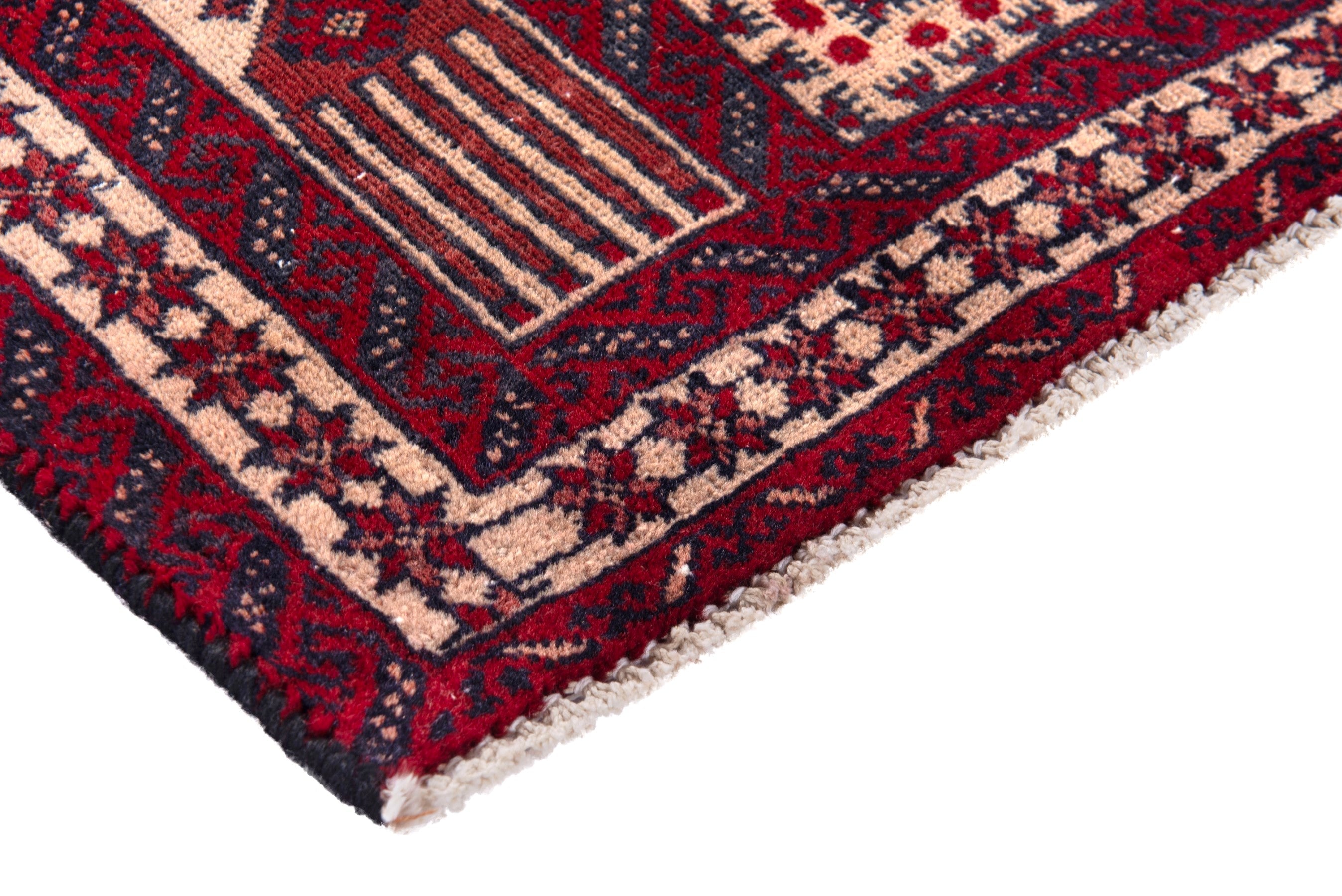 Persian Baluch accent rug in cream and burgundy, view 4 of 16
