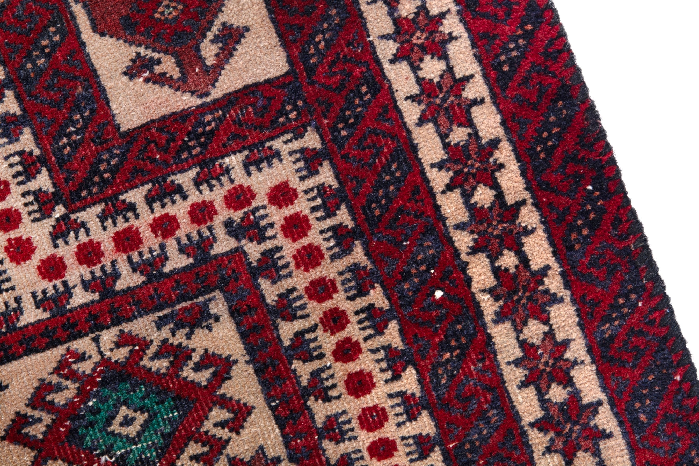 Persian Baluch accent rug in cream and burgundy, view 7 of 16