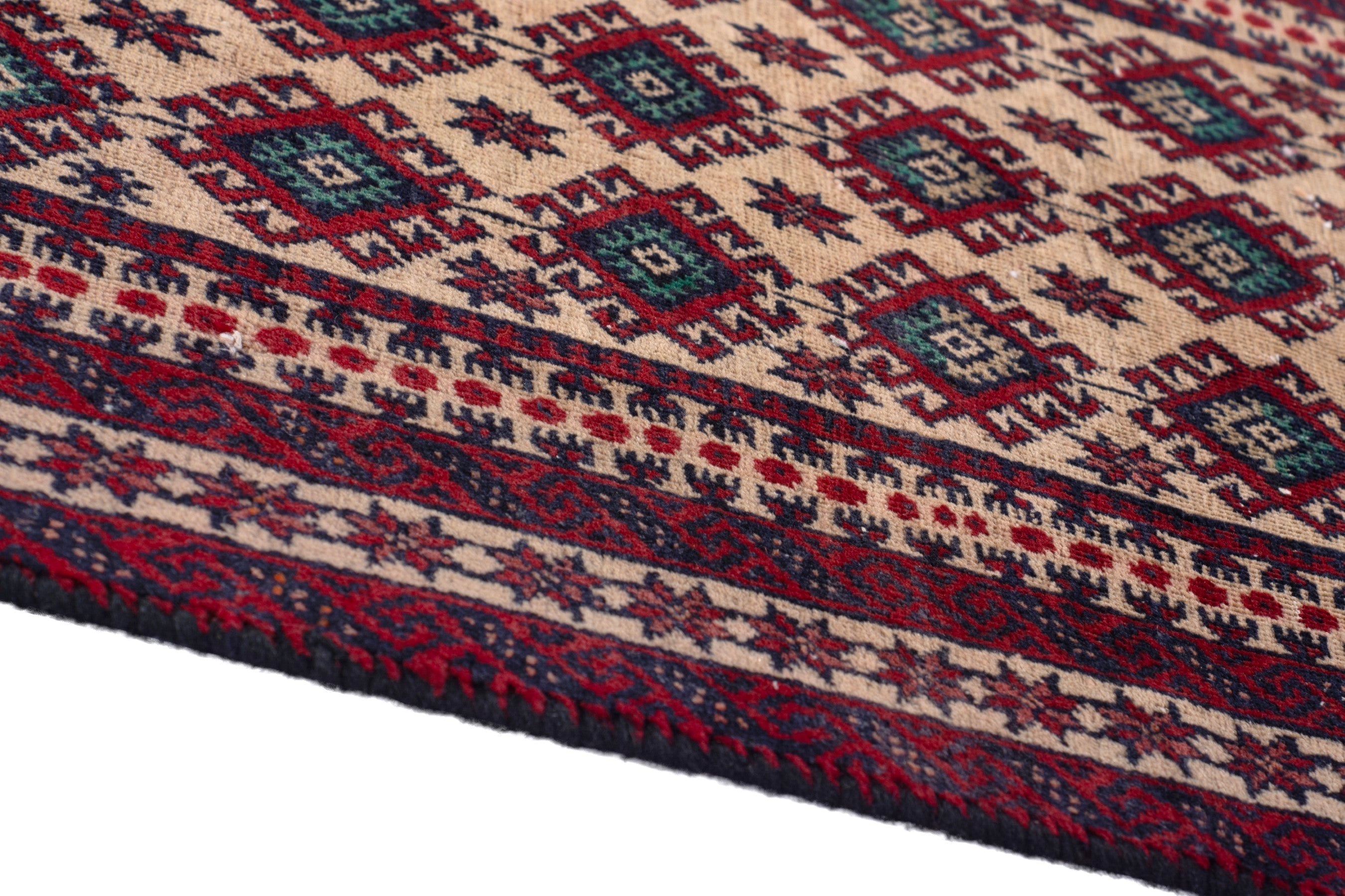 Persian Baluch accent rug in cream and burgundy, view 8 of 16