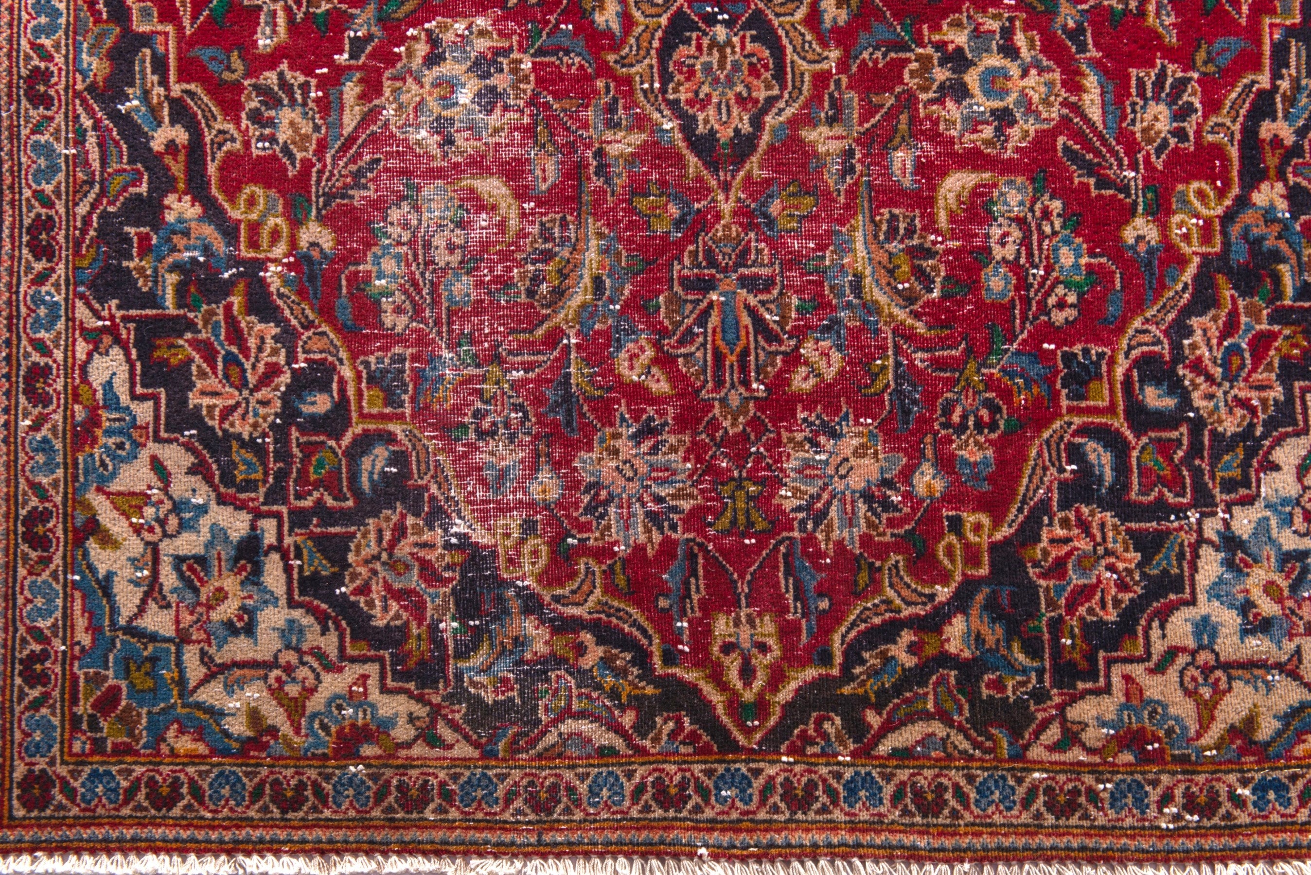 Persian Kashan runner rug in deep red and dark blue, view 10 of 18