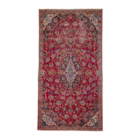 Persian Kashan runner rug in deep red and dark blue, 3'1" x 6'5"