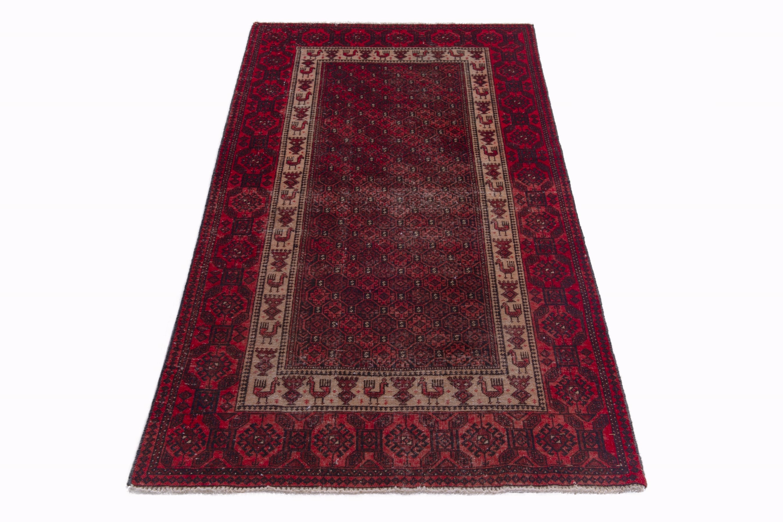 Persian Baluch runner rug in burgundy and deep red, view 2 of 15